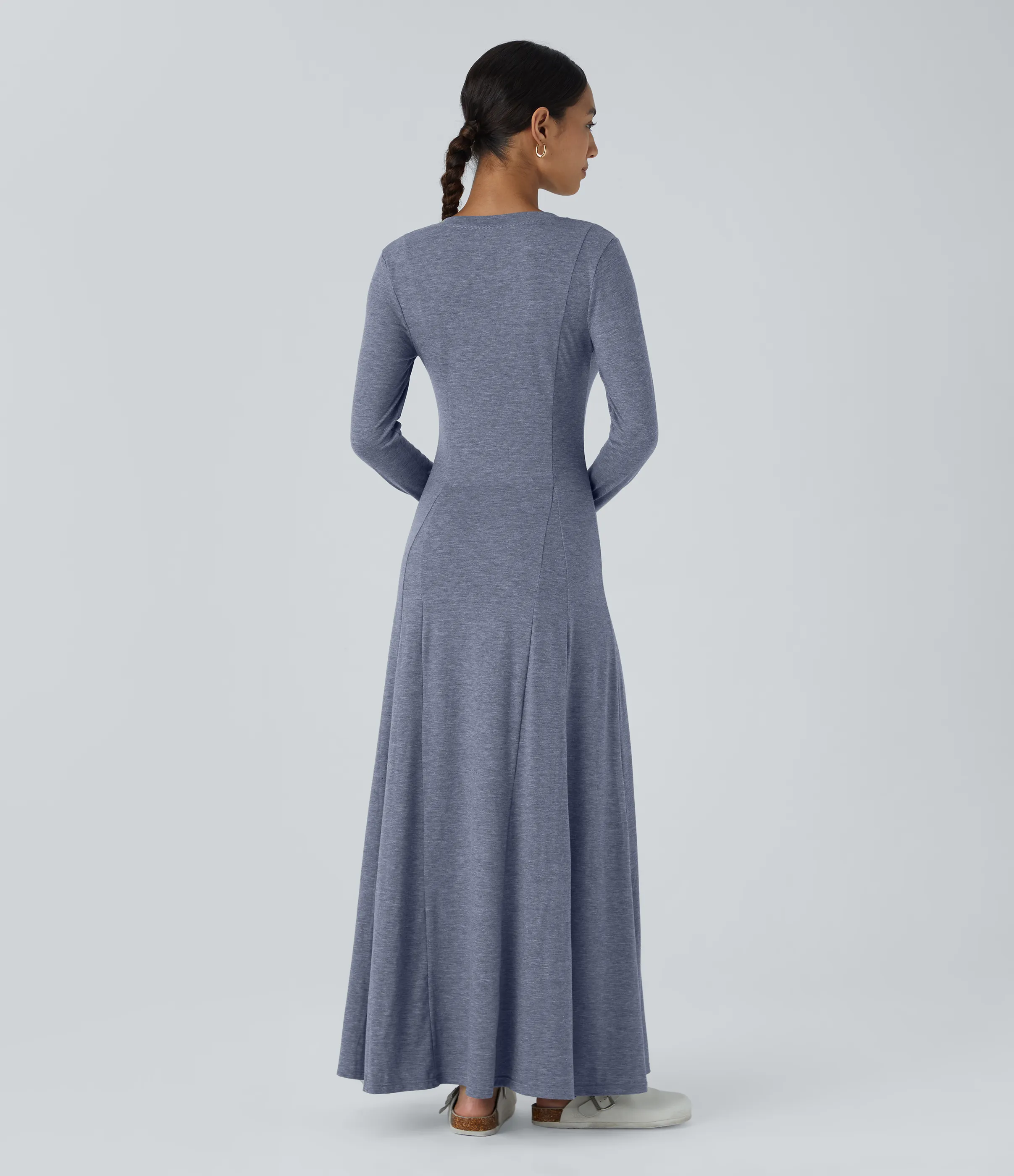 Halara Vestido maxi acampanado de manga larga y cuello redondo con botones - Mottled Indigo - XL sold by Halara product image thumbnail 3