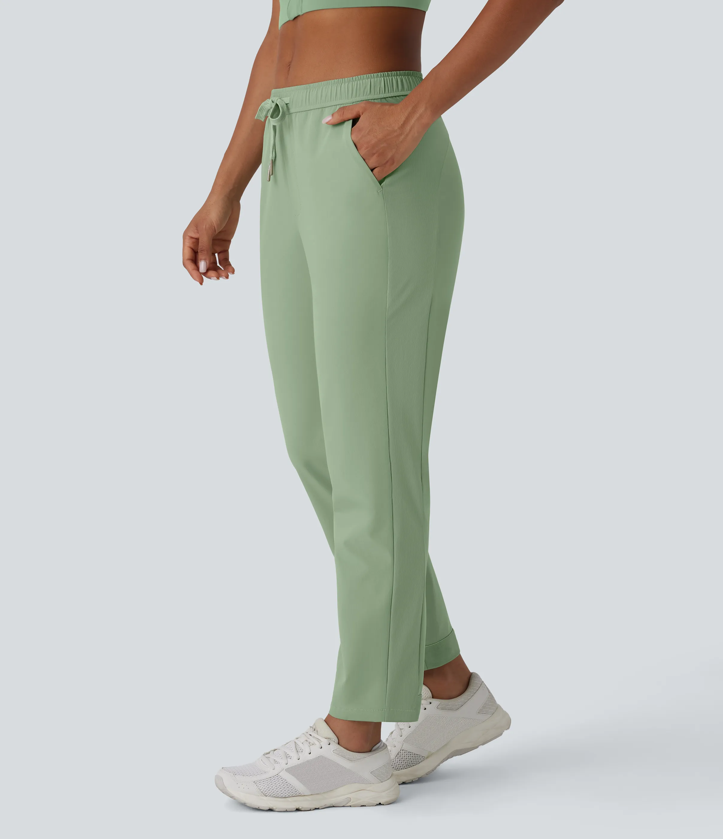 Halara Pantalón entrenamiento tiro medio bolsillo lateral cordón ajustable - Smoke Green - M(regular) sold by Halara product image thumbnail 4