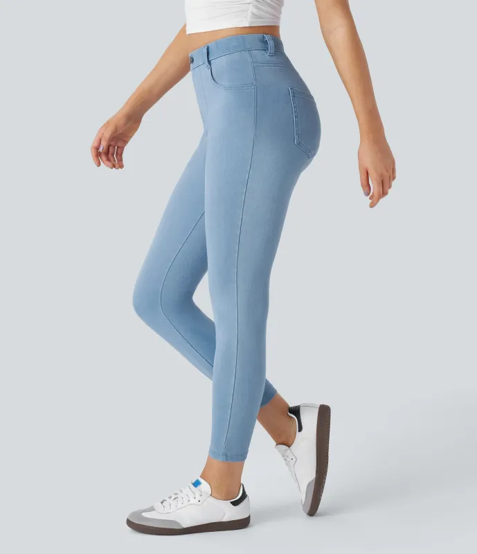 Halara Leggings Halara Flex™ Denim oficina elástico múltiple bolsillo tiro alto - Washed Denim Sunny Blue - XS(7/8) sold by Halara