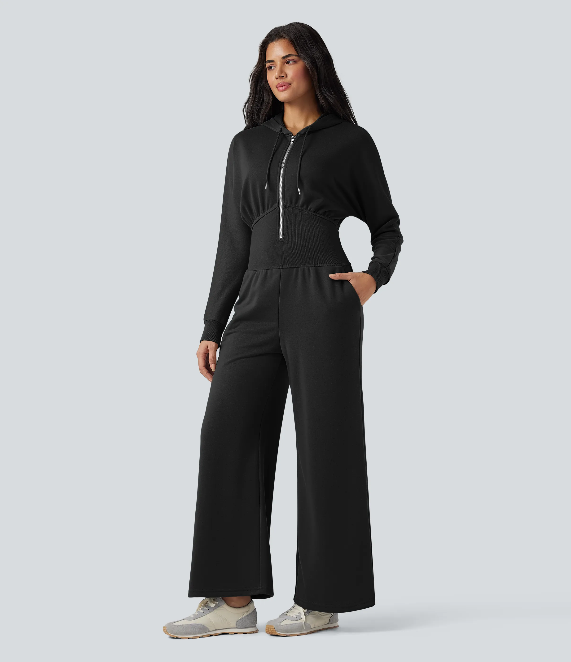 Halara Jumpsuit casual de manga larga con capucha y cordón ajustable con bolsillos - Black - S(regular) sold by Halara product image thumbnail 4