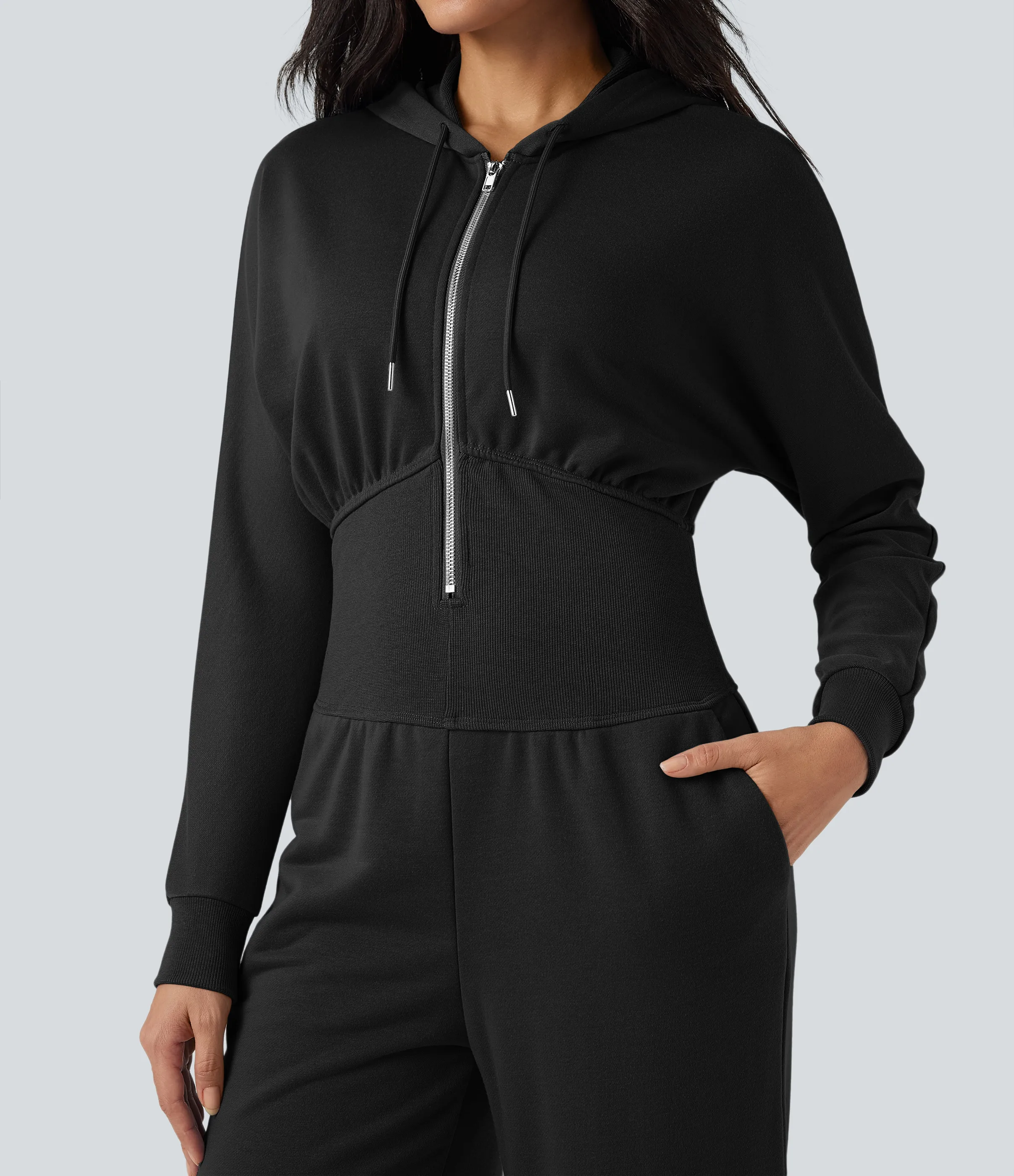 Halara Jumpsuit casual de manga larga con capucha y cordón ajustable con bolsillos - Black - S(regular) sold by Halara product image thumbnail 5