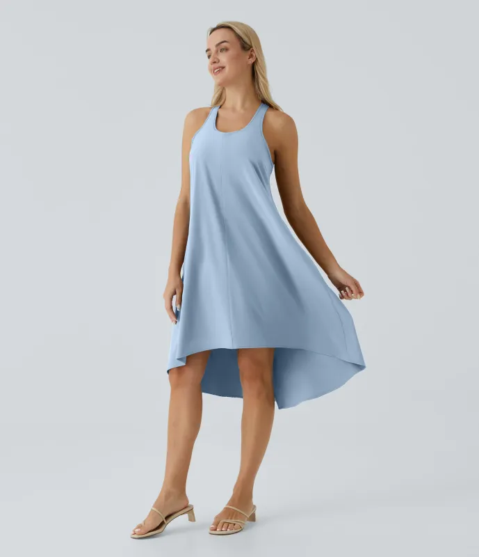 Halara Vestido casual midi Breezeful™ racerback sin espalda con bolsillos laterales, dobladillo asimétrico y secado rápido en copas D-F - Ballad Blue - L sold by Halara