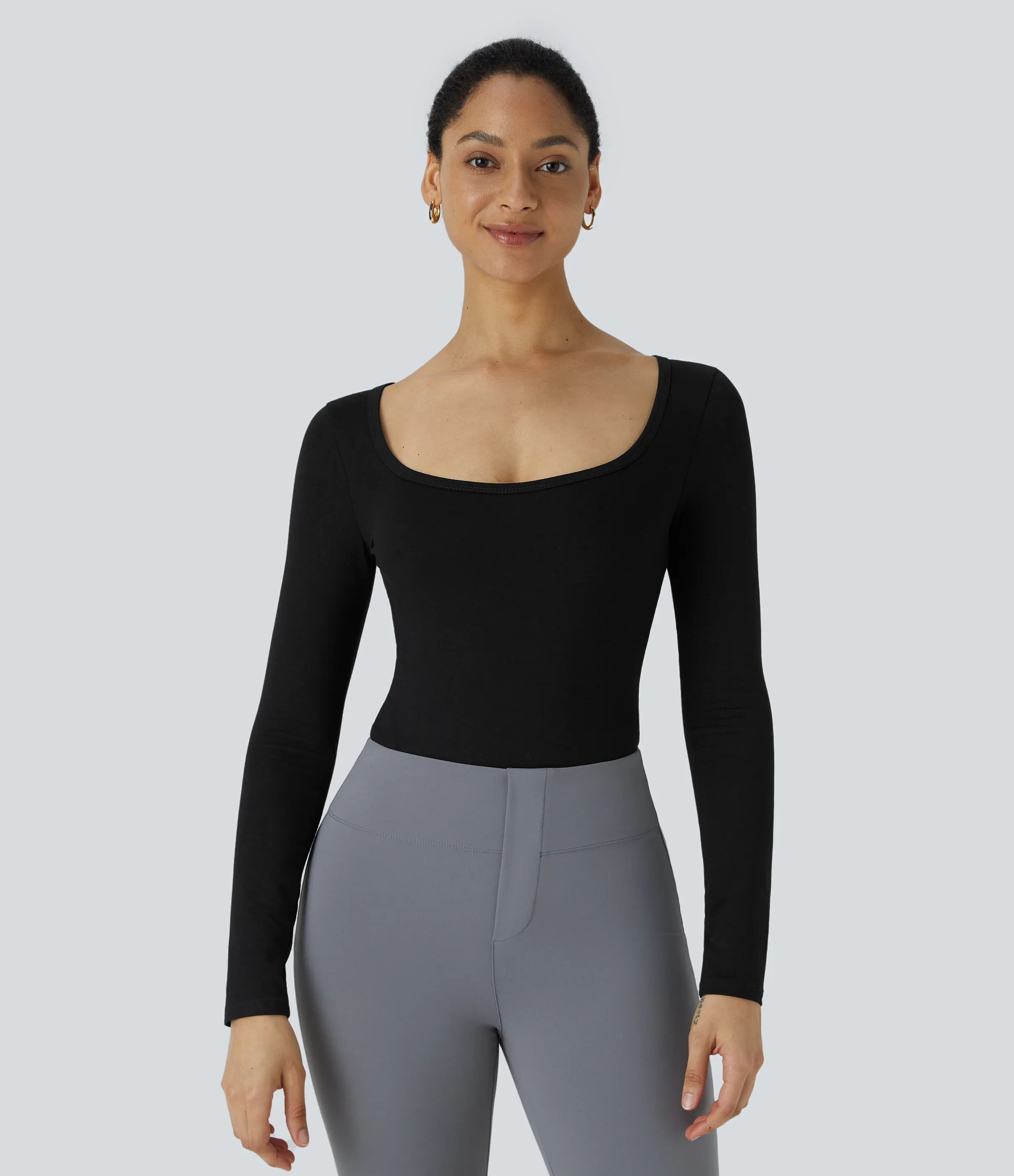 Halara Body oficina ajustado botón presión manga larga cuello U - Black - L sold by Halara product image thumbnail 3