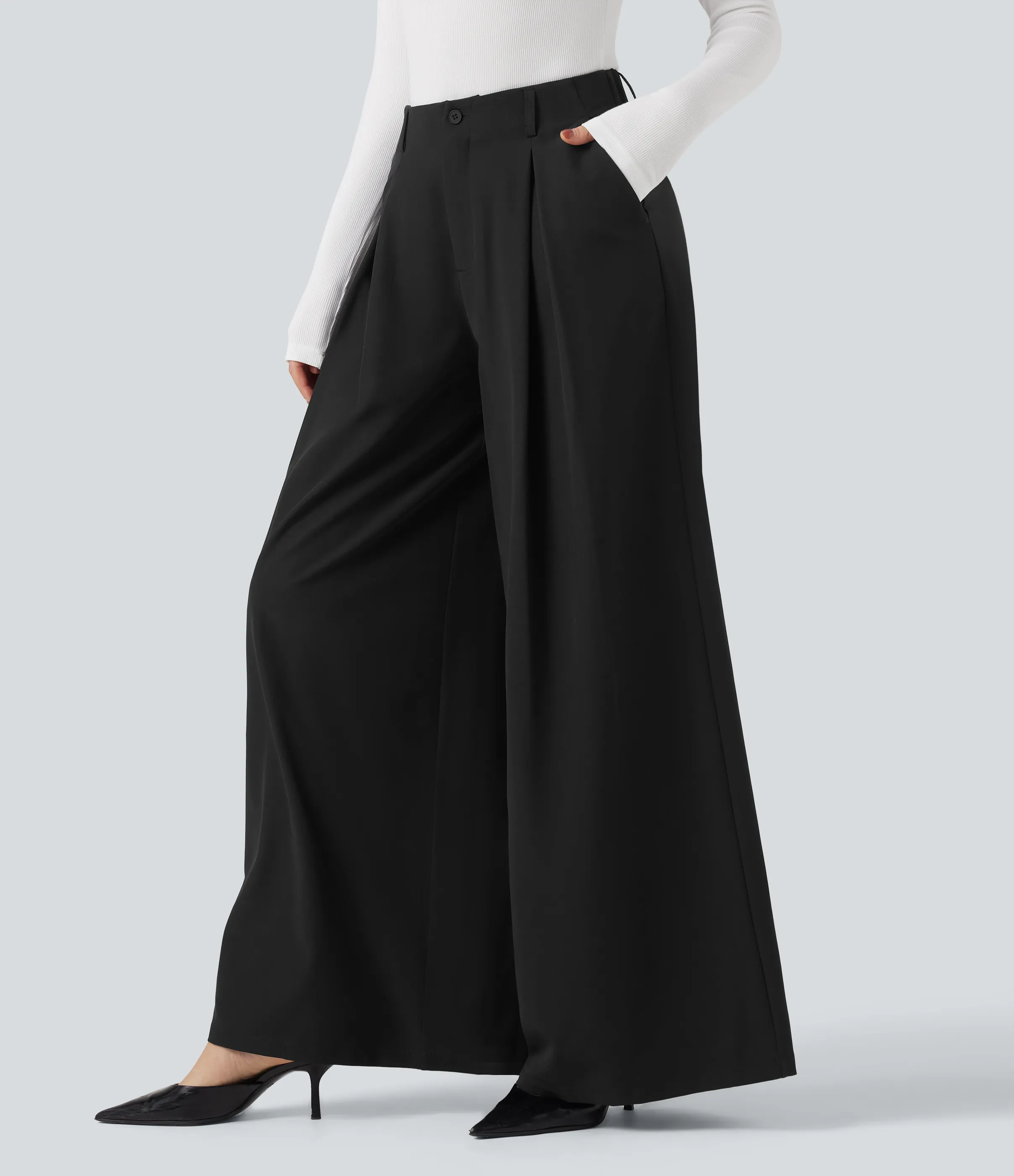 Halara Pantalones holgados de oficina de tiro alto y secado rápido con bolsillos - UPF 40+ - Black - M(regular) sold by Halara product image thumbnail 4