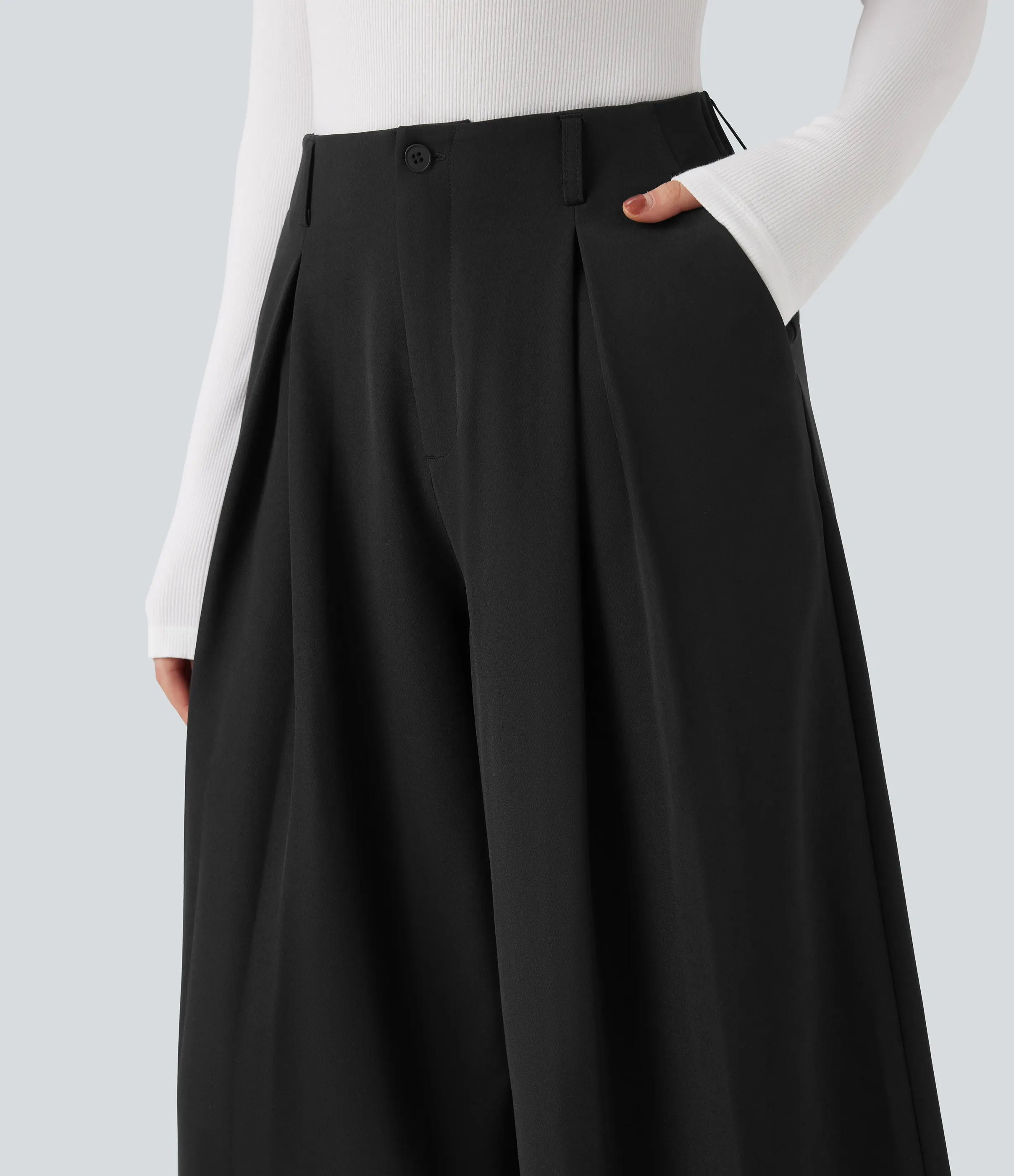 Halara Pantalones holgados de oficina de tiro alto y secado rápido con bolsillos - UPF 40+ - Black - M(regular) sold by Halara product image thumbnail 5