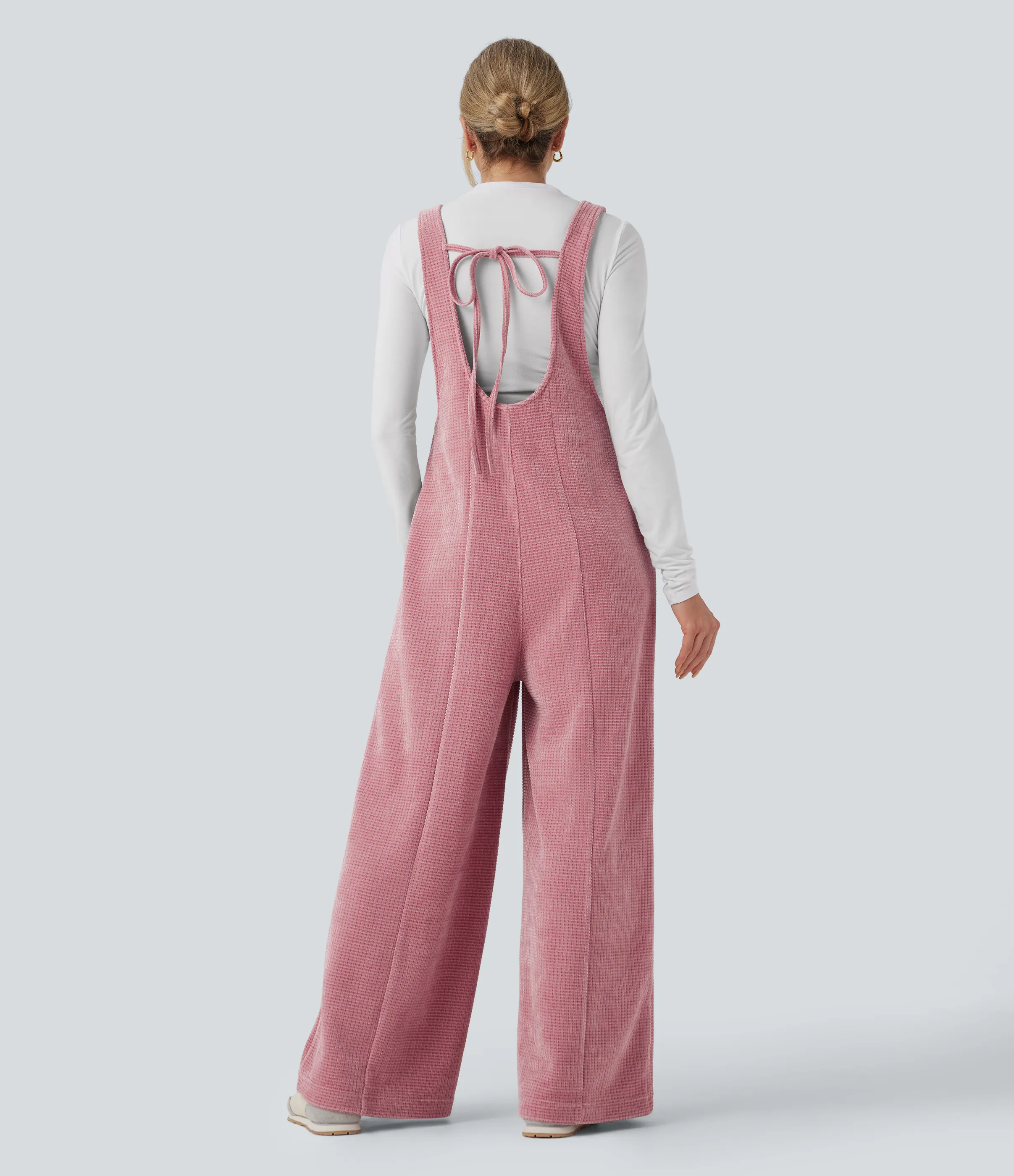 Halara Jumpsuit casual de chenilla con lazo en la espalda y bolsillos - Rose Elegance - XS(regular) sold by Halara product image thumbnail 3
