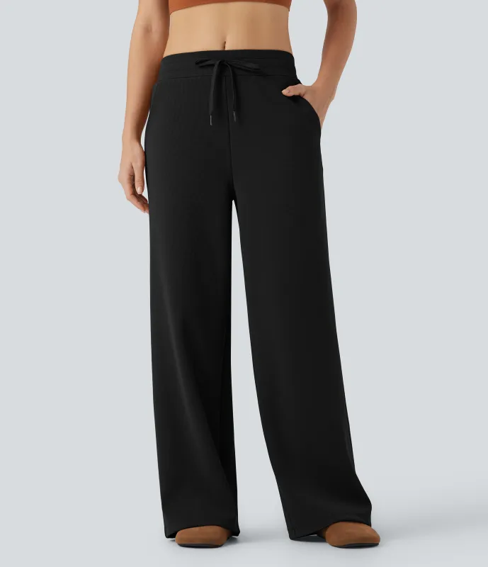 Halara Pantalones casuales holgados de tiro medio con cordón y bolsillo - Black - L(regular) sold by Halara