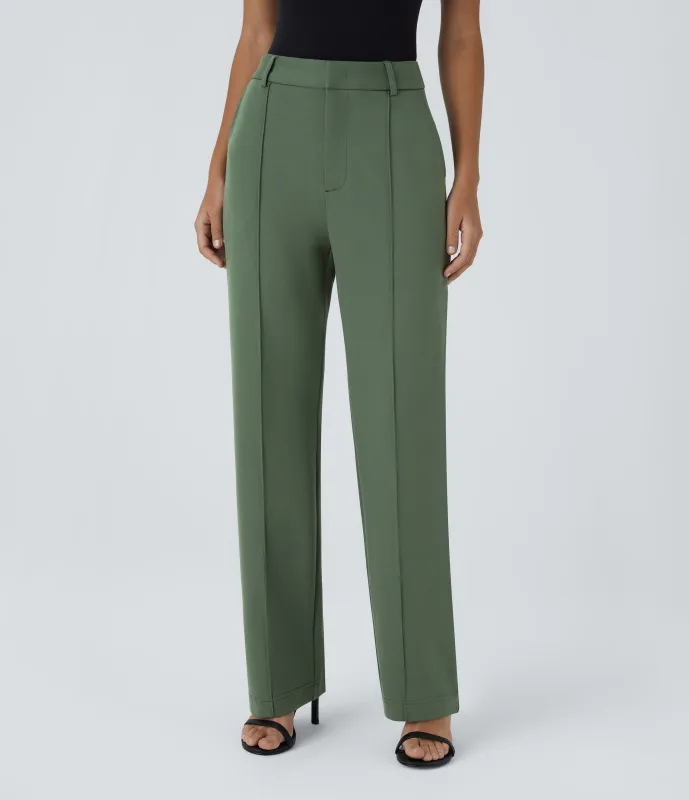 Halara Pantalón Halara Flex™ traje oficina pierna recta bolsillo lateral tiro alto - Bean Green - XS(regular) sold by Halara