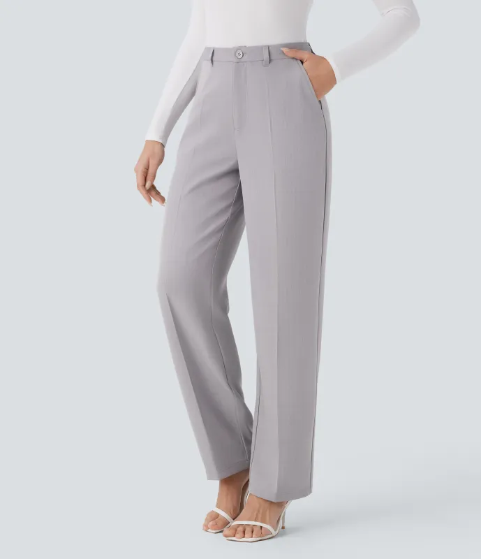 Halara Pantalón oficina pierna recta bolsillo lateral tiro alto - Mink Ash - XS(regular) sold by Halara