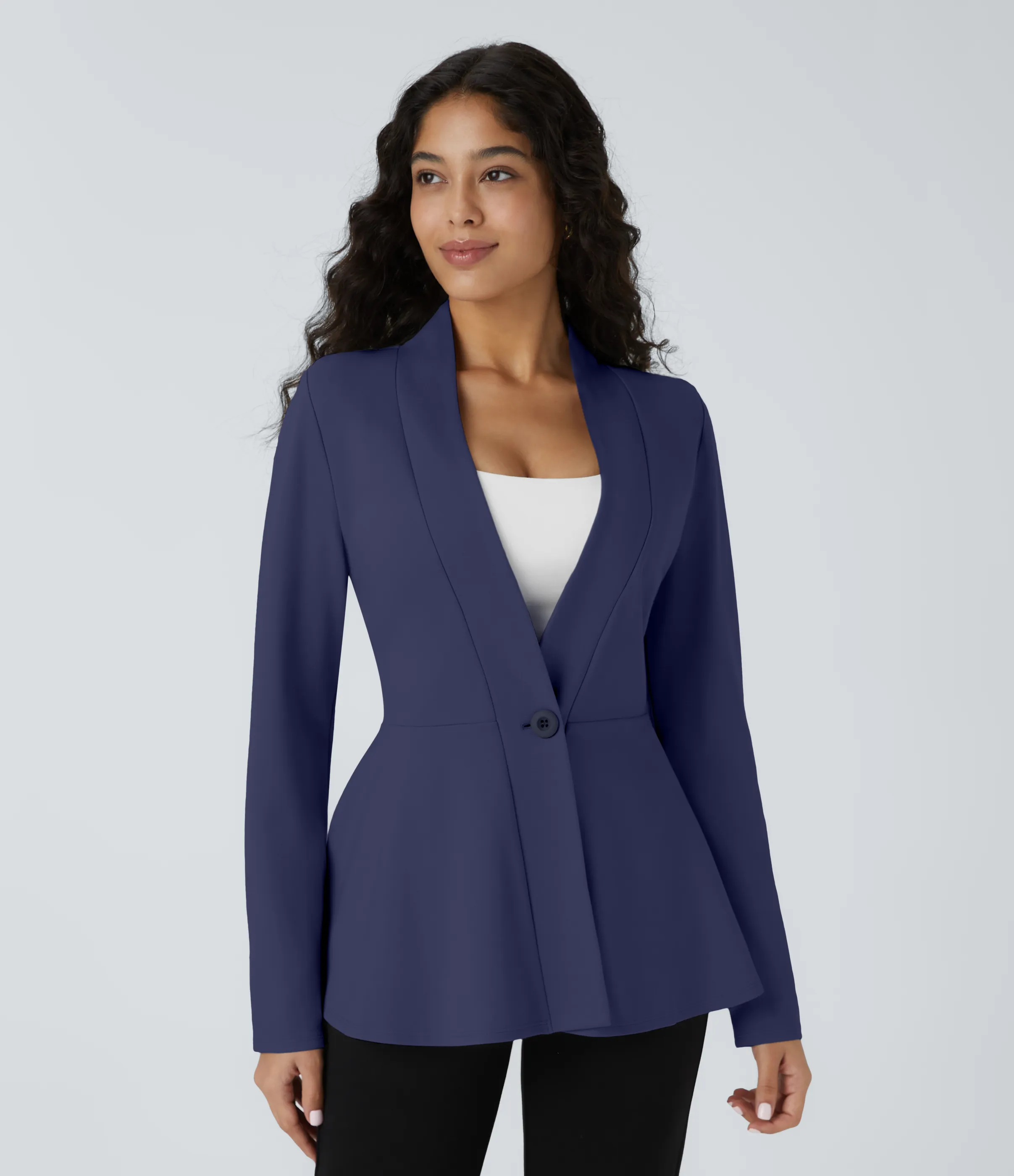 Halara Chaqueta peplum oficina cuello V botón delantera - Patriot Blue - XL sold by Halara product image thumbnail 2