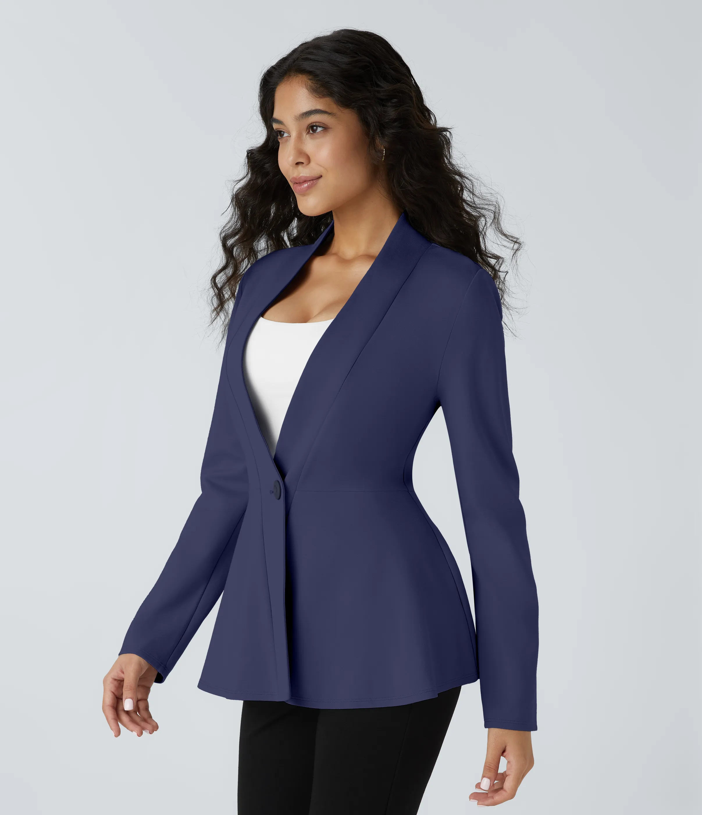Halara Chaqueta peplum oficina cuello V botón delantera - Patriot Blue - XL sold by Halara product image thumbnail 4