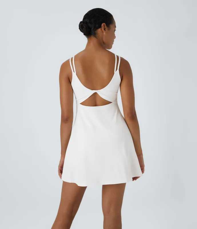 Halara Vestido deportivo para baile SoftlyZero™ Plush afelpado de 2 piezas con tirantes dobles y bolsillos en copas D-F - White - XS sold by Halara