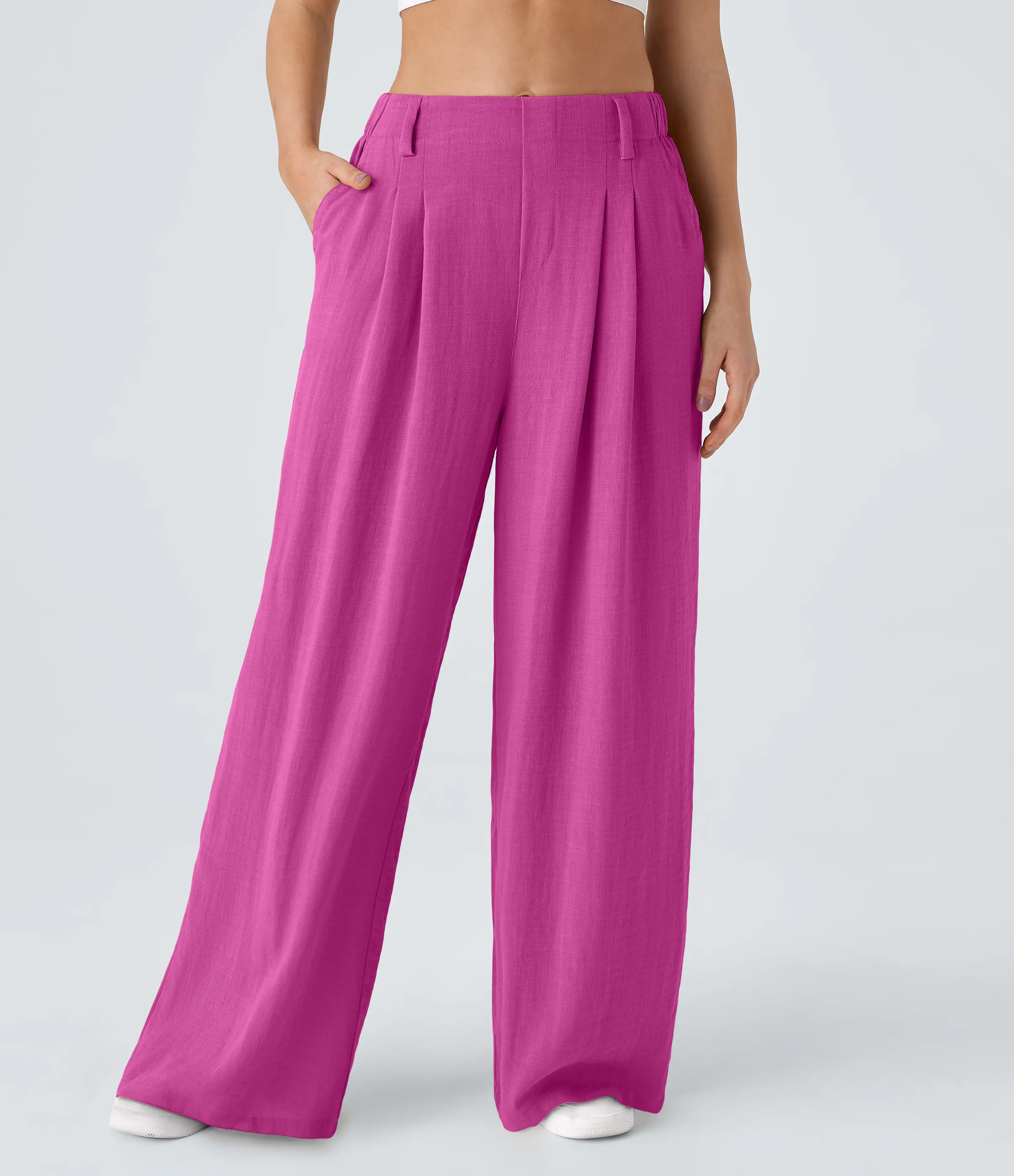 Halara Pantalón tiro alto bolsillo lateral plisado pierna ancha - Rose Violet - XL(petite) sold by Halara