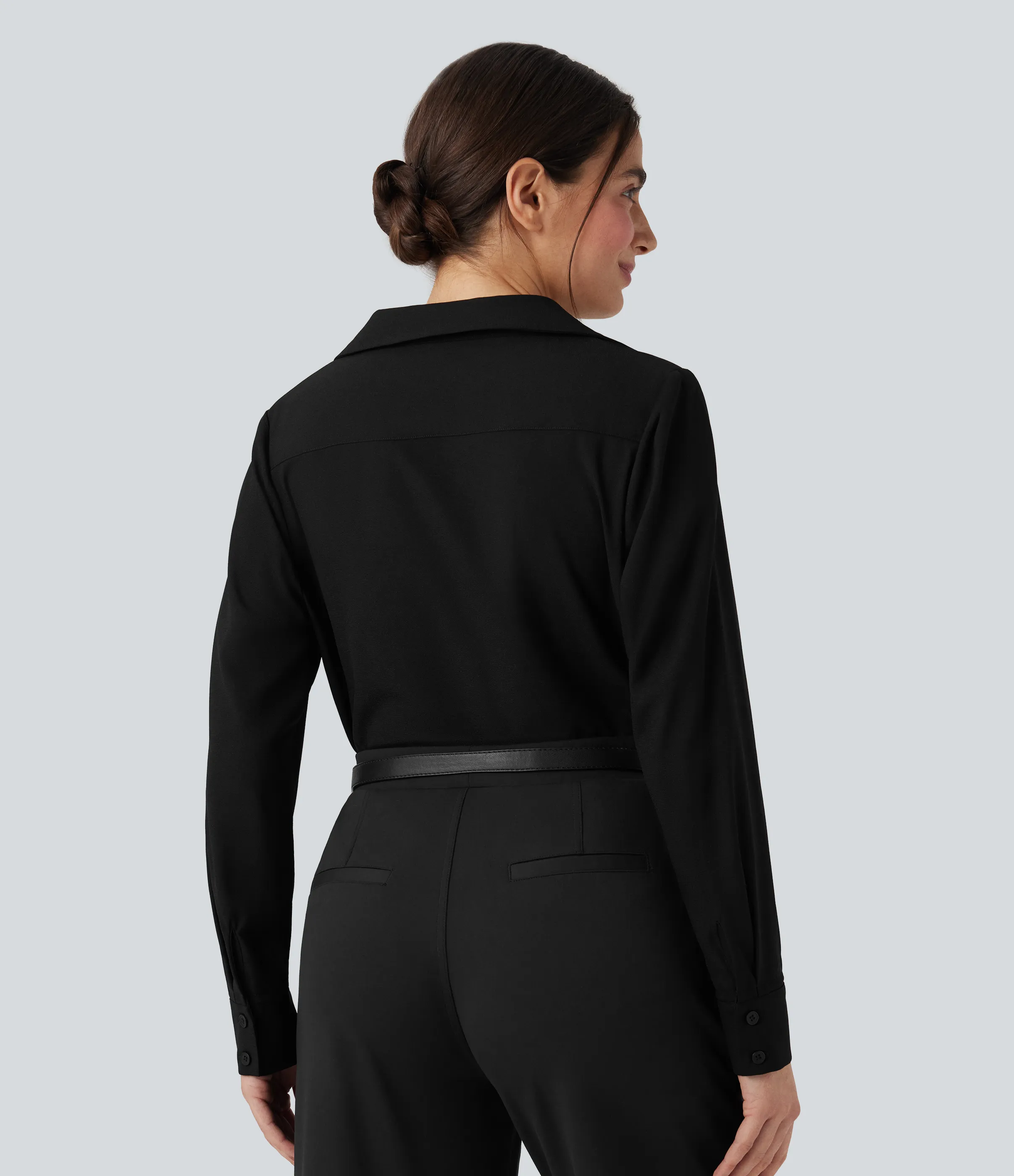 Halara Camisa de oficina de manga larga con dobladillo curvo - Black - XS sold by Halara product image thumbnail 3