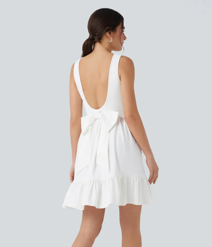 Halara Vestido mini con lazo y cuello barco en la espalda - White - S sold by Halara