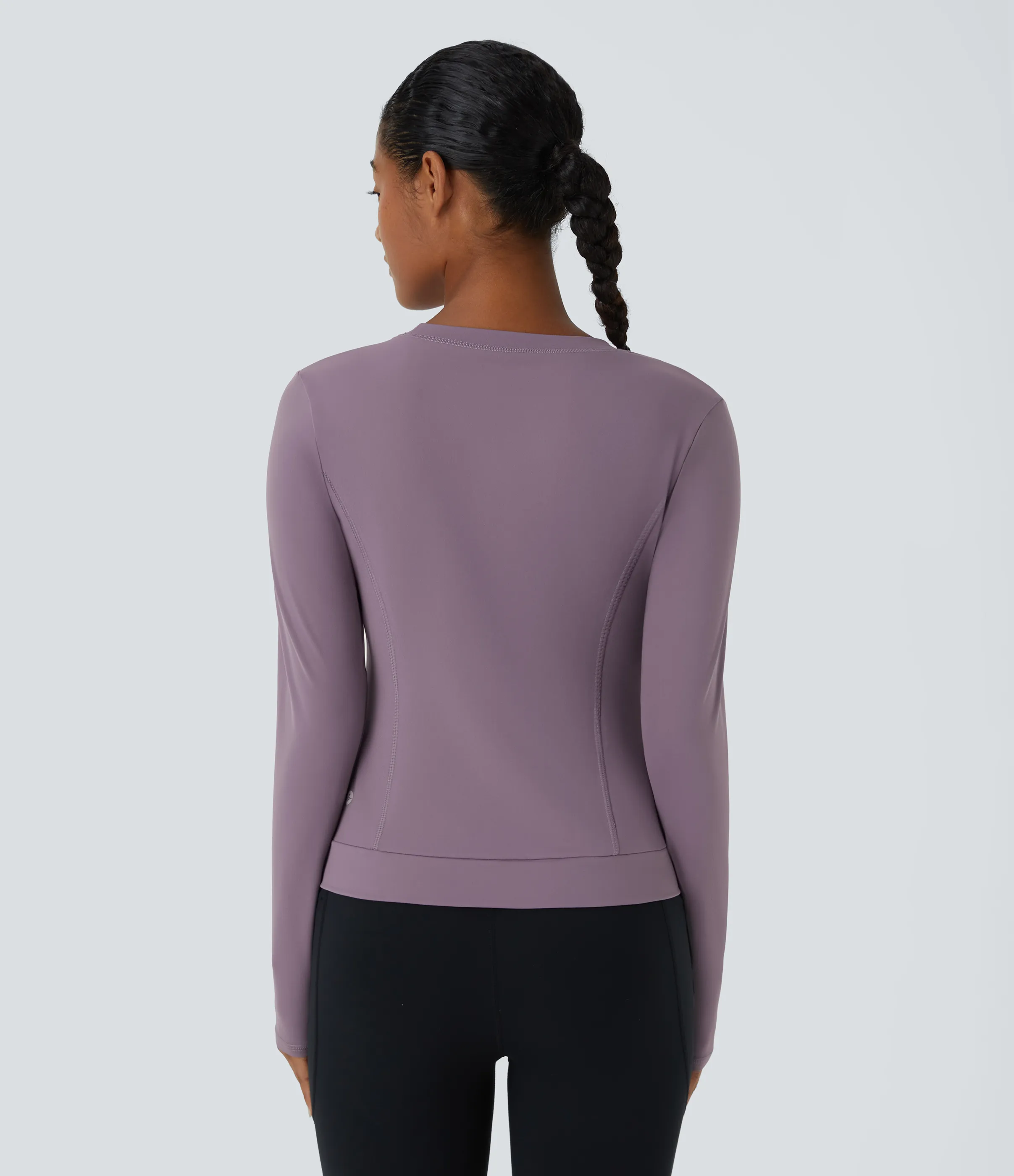 Halara Camiseta deportiva Softlyzero™ Plush de manga larga con dobladillo cruzado y cuello redondo - Tulip Purple - S sold by Halara product image thumbnail 3