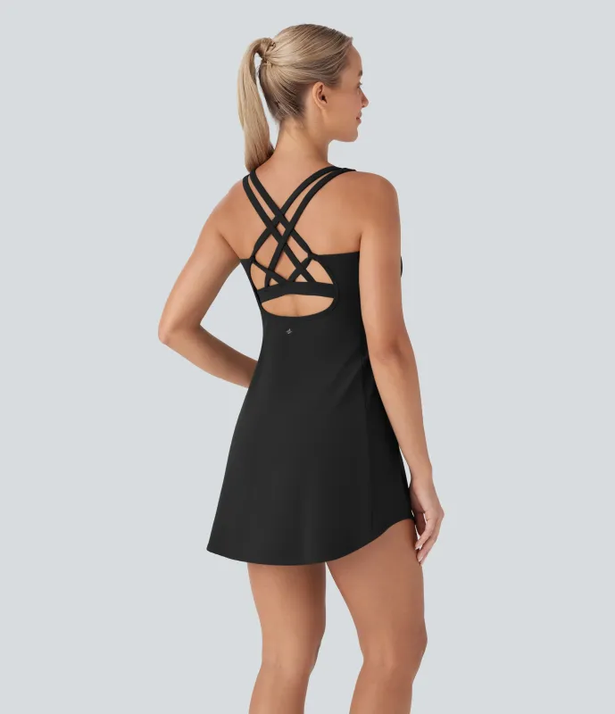 Halara Vestido deportivo mini de yoga SoftlyZero™ Plush afelpado con abertura y bolsillos, 3 piezas en copas D-F - Black - XL sold by Halara