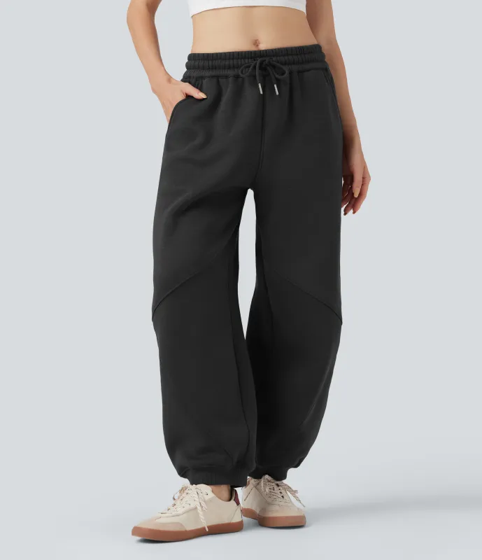 Halara Joggers casuales anchos de algodón polar con tiro medio y bolsillos - Black - XS(regular) sold by Halara