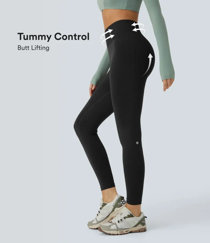 Halara Leggings yoga tiro medio control abdomen realce glúteo 7/8 sin costura - Black - M(full_length) sold by Halara