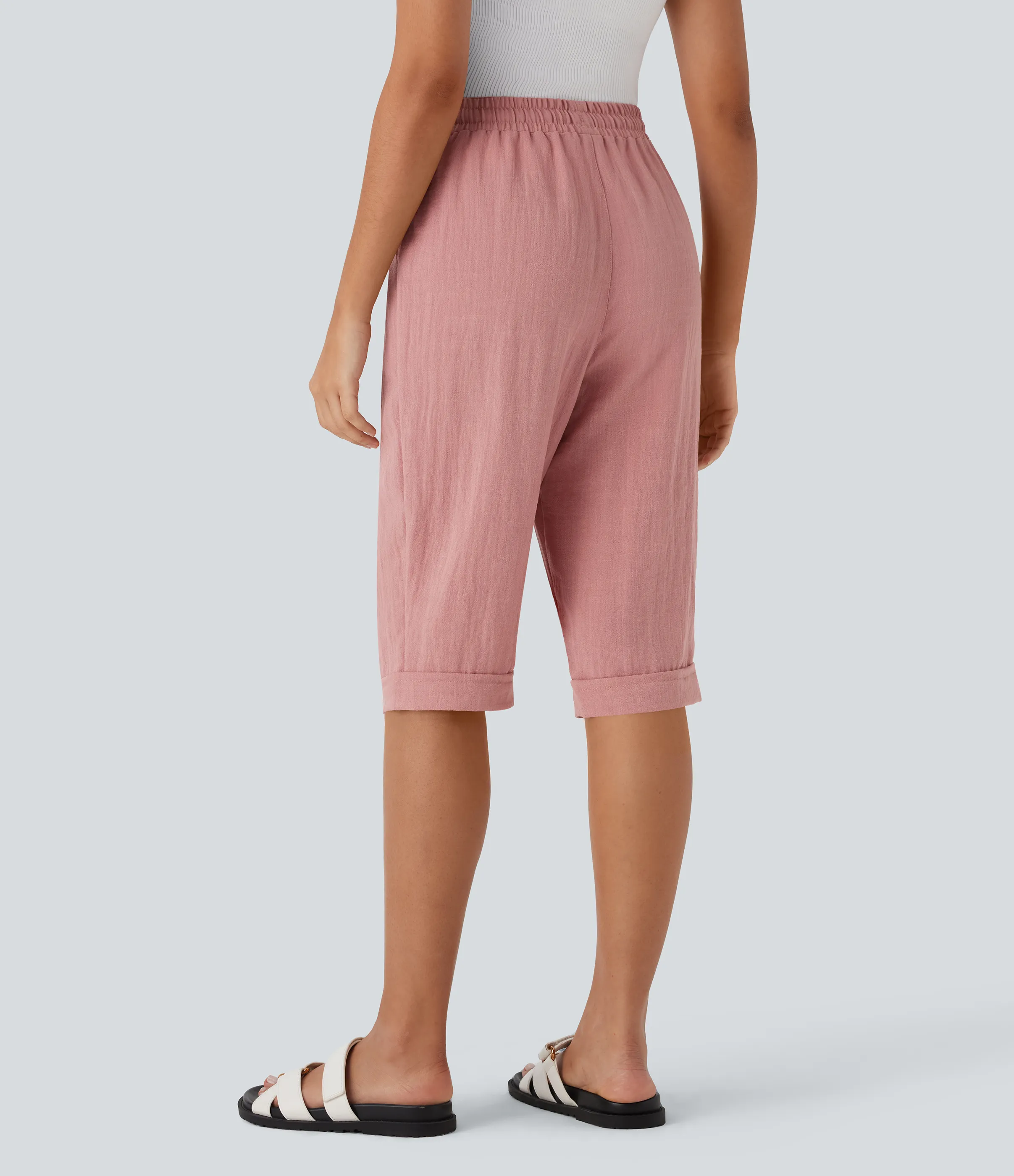 Halara Pantalón lino tiro alto cordón ajustable bolsillo lateral pedal - Rosette - L(regular) sold by Halara product image thumbnail 3