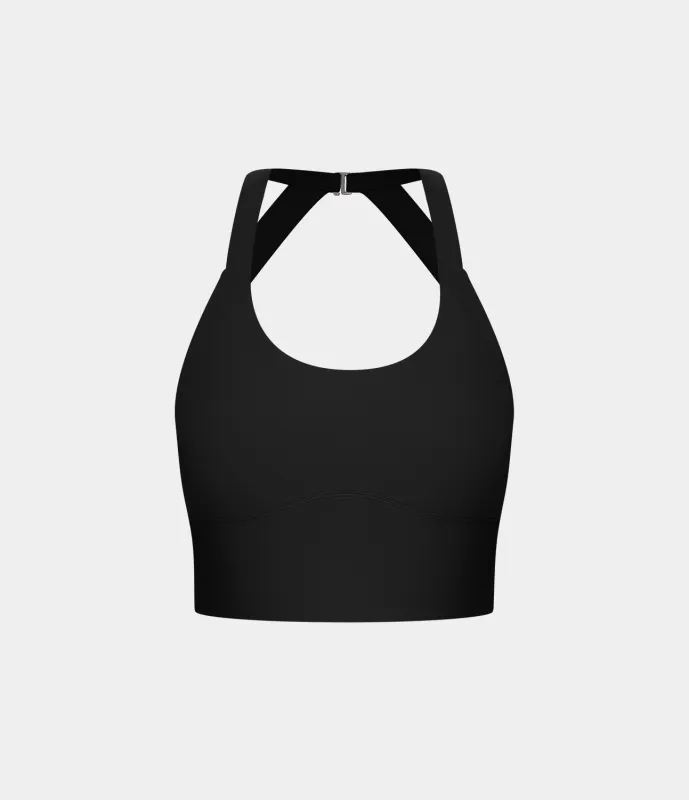 Halara Top corto de yoga SoftlyZero™ Plush afelpado con abertura en copas D-F - Black - XS sold by Halara
