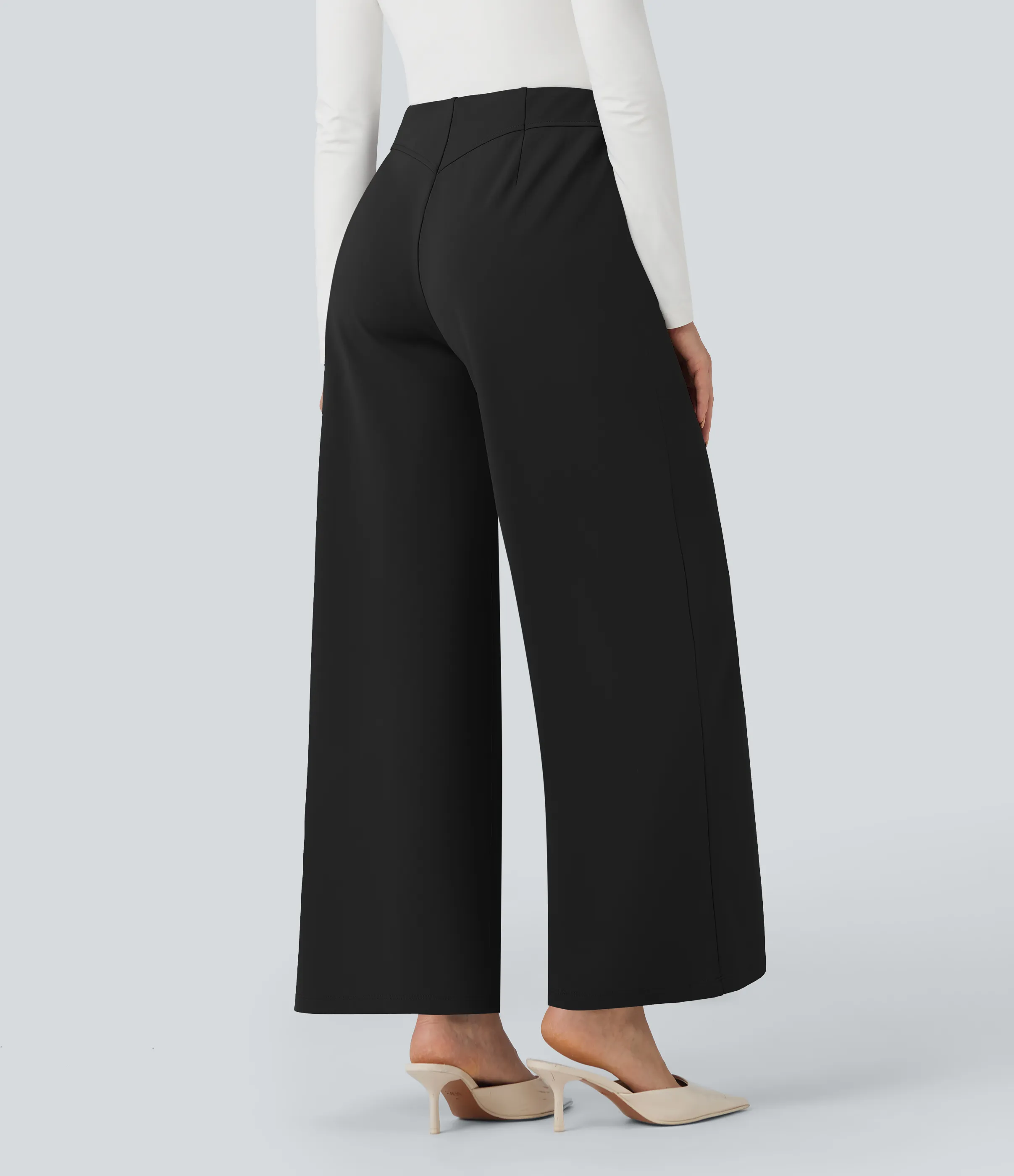 Halara Pantalones de oficina anchos Halara Flex™ de tiro medio y bolsillos - Black - L(regular) sold by Halara product image thumbnail 3