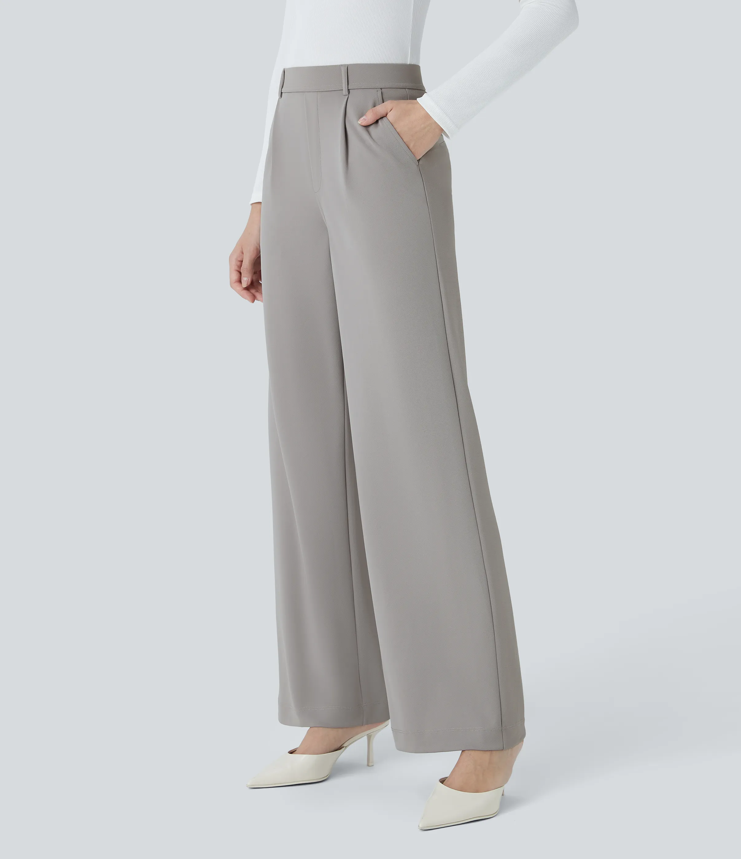 Halara Pantalón Halara Flex™ oficina crepé pierna recta bolsillo lateral tiro alto - Paloma - L(tall) sold by Halara product image thumbnail 4