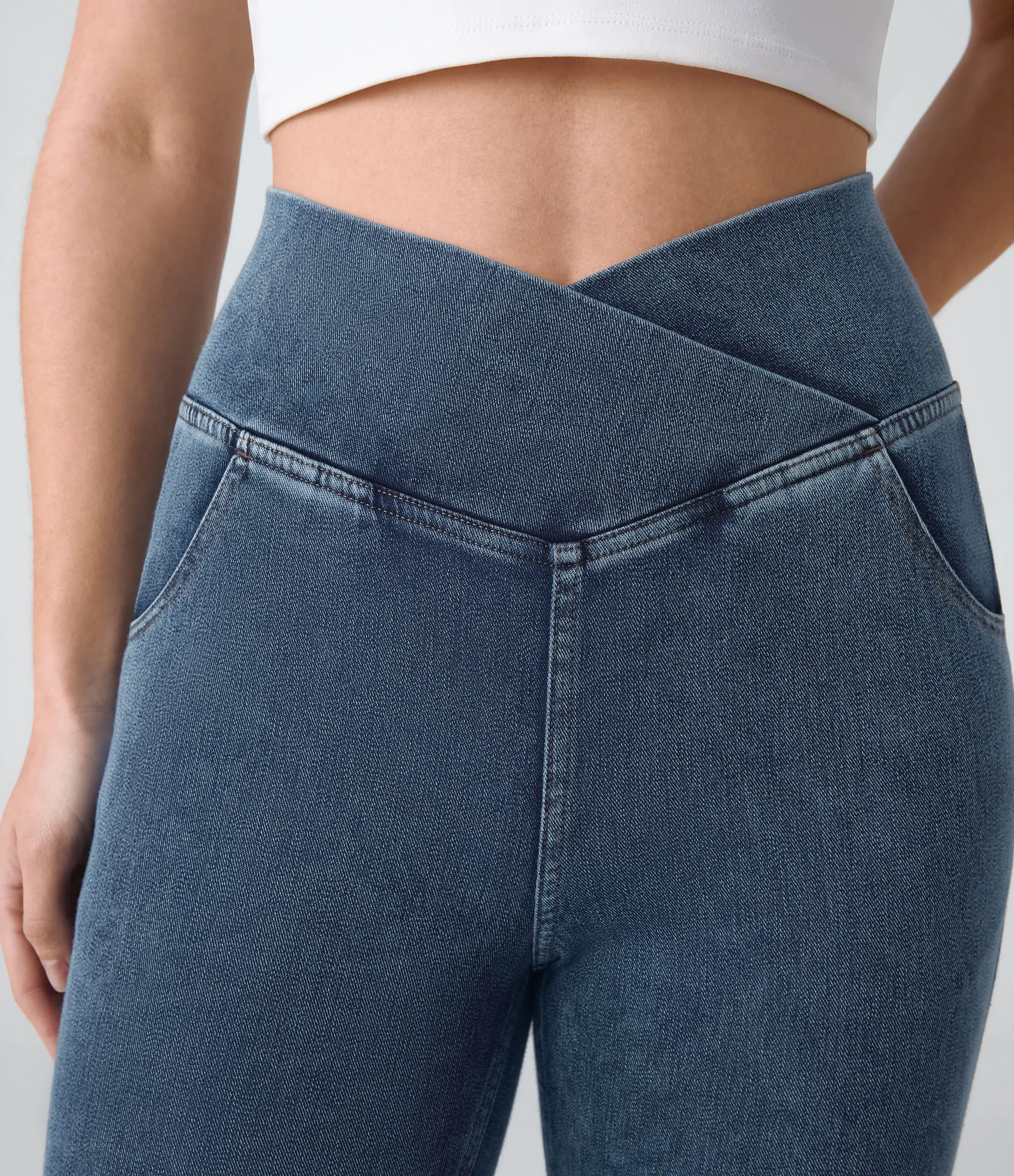 Halara Jeans Halara Flex™ Denim súper acampanado elástico lavado bolsillo cruzado tiro alto - Nettle Blue Denim - XL(petite) sold by Halara product image thumbnail 5