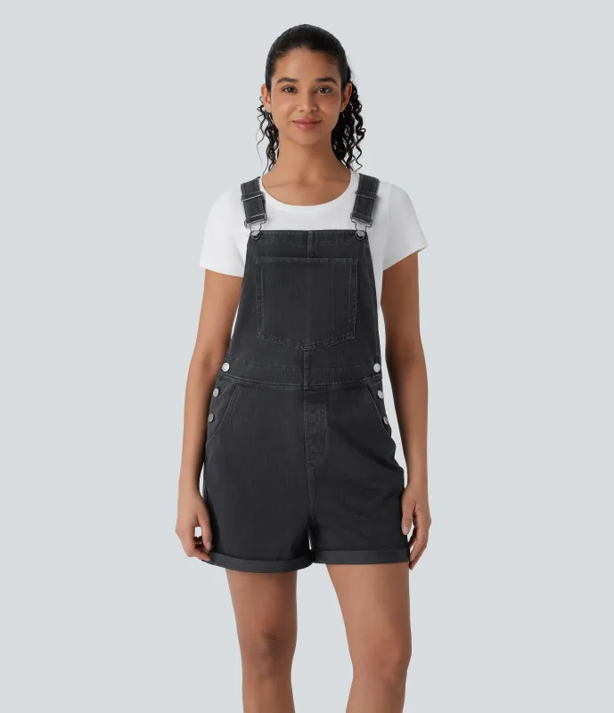 Halara Overol Halara Flex™ Denim mezclilla elástica desgastado con dobladillo enrollado, tirantes ajustables y bolsillos - Slate Denim - XS(regular) made by Halara