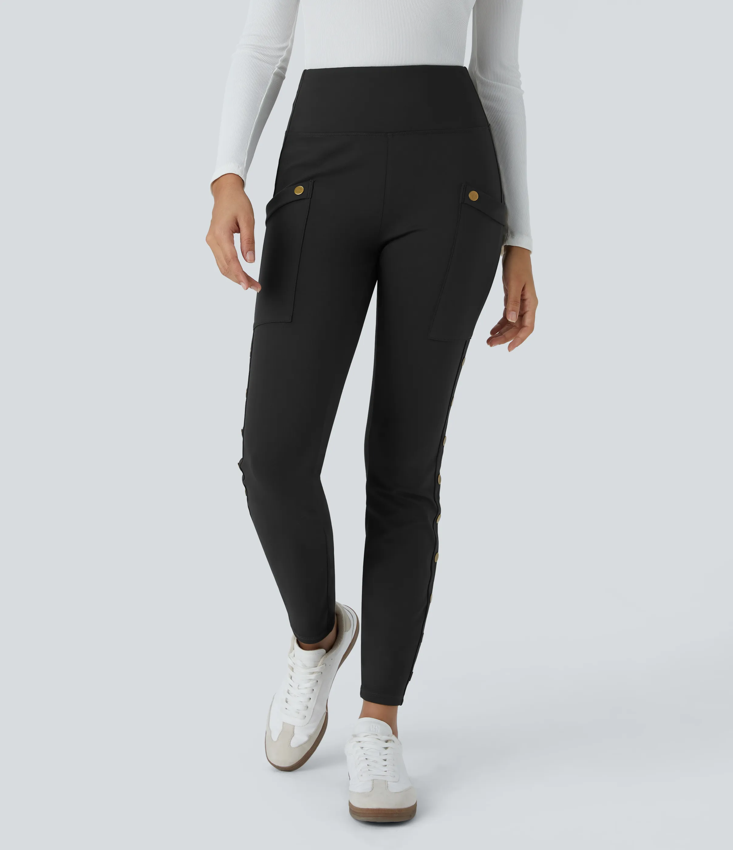 Halara Pantalón ajustado hasta tobillo bolsillo lateral botón decorativo tiro alto - Black - XL(regular) sold by Halara product image thumbnail 3