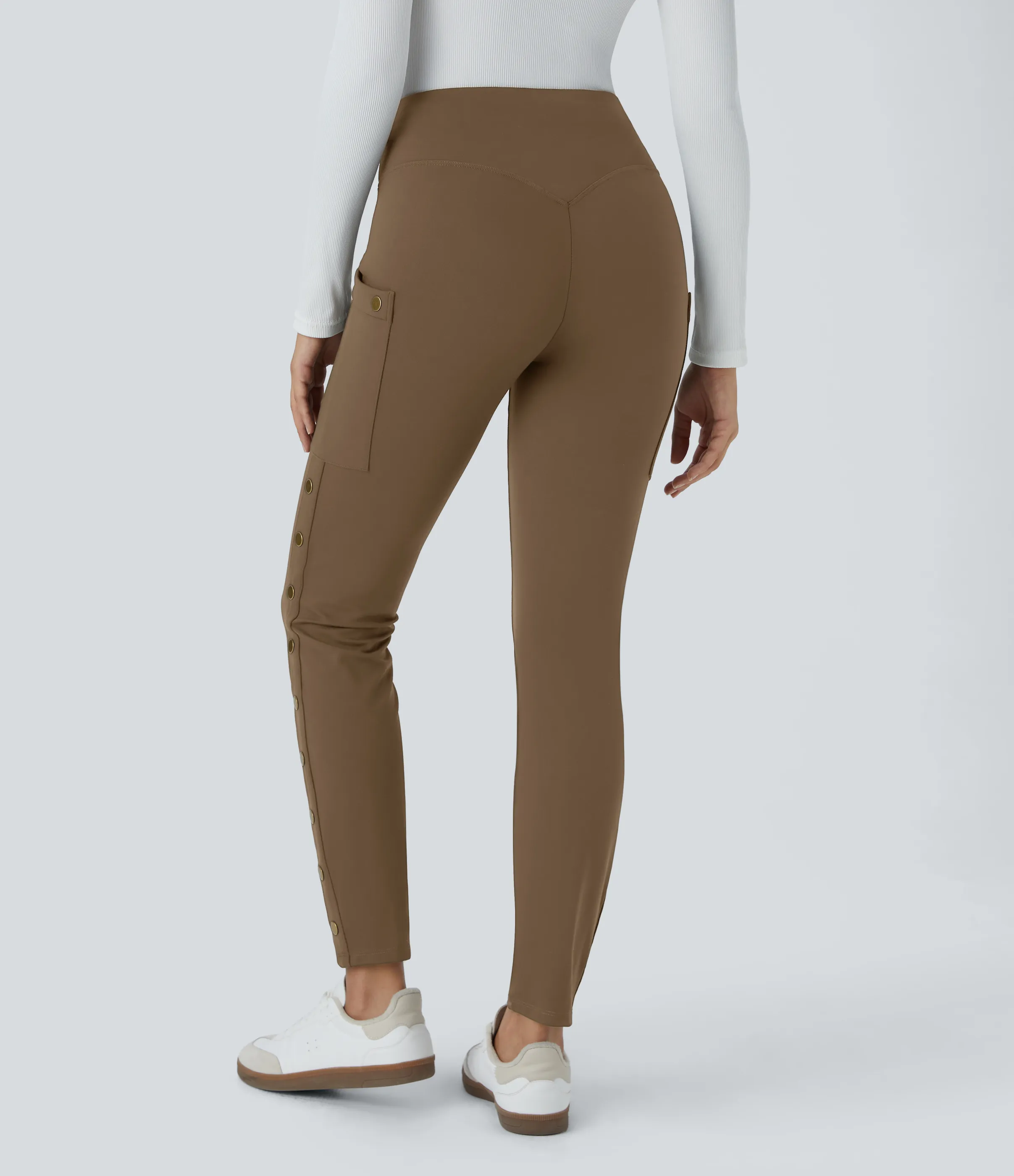Halara Pantalón ajustado hasta tobillo bolsillo lateral botón decorativo tiro alto - Sepia - M(regular) sold by Halara product image thumbnail 3
