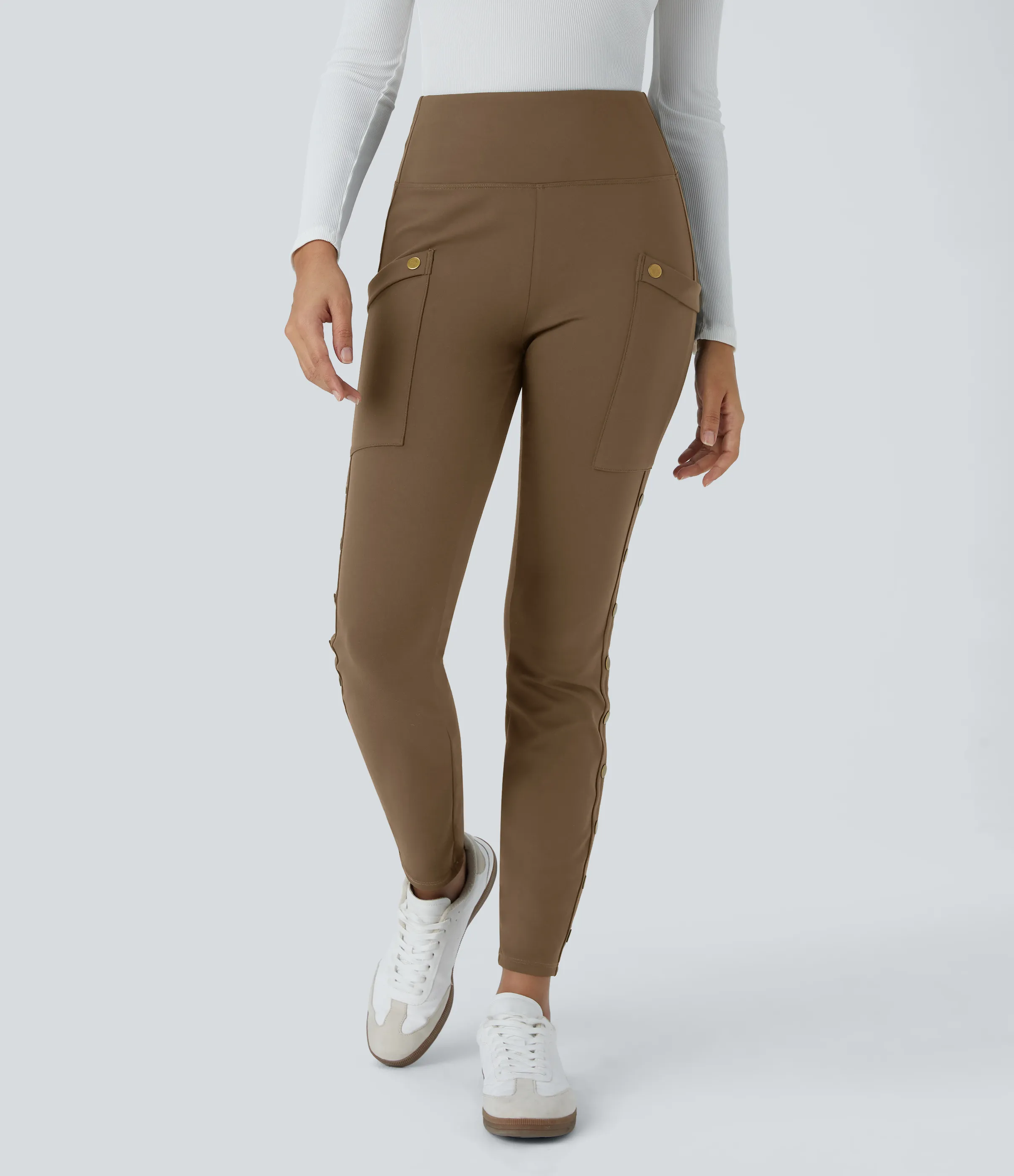Halara Pantalón ajustado hasta tobillo bolsillo lateral botón decorativo tiro alto - Sepia - M(regular) sold by Halara product image thumbnail 5