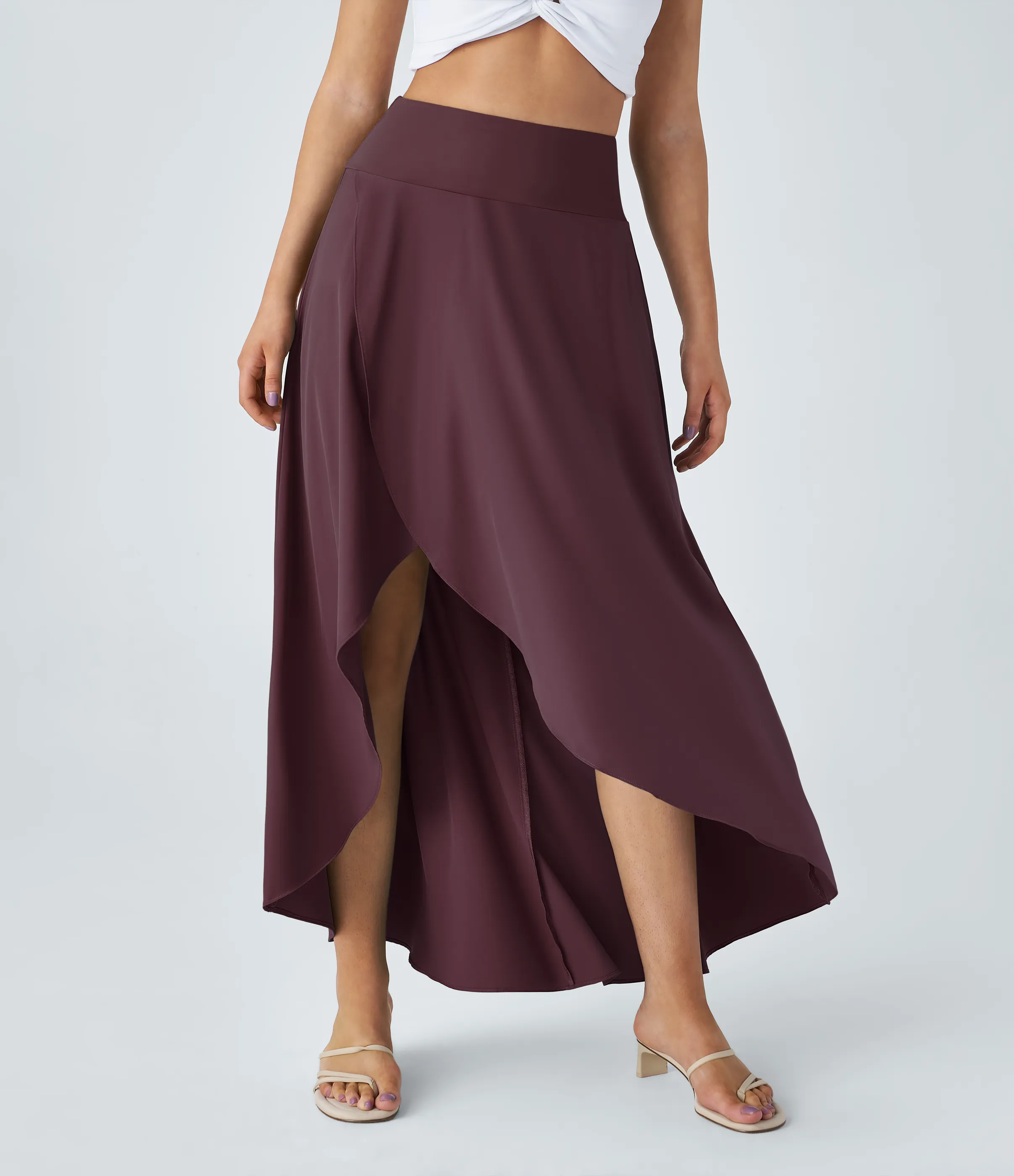 Halara Falda Breezeful™ larga regular tiro alto volante alto bajo 2 en 1 fluida secado rápido - Amaranth - XS(regular) sold by Halara product image thumbnail 4