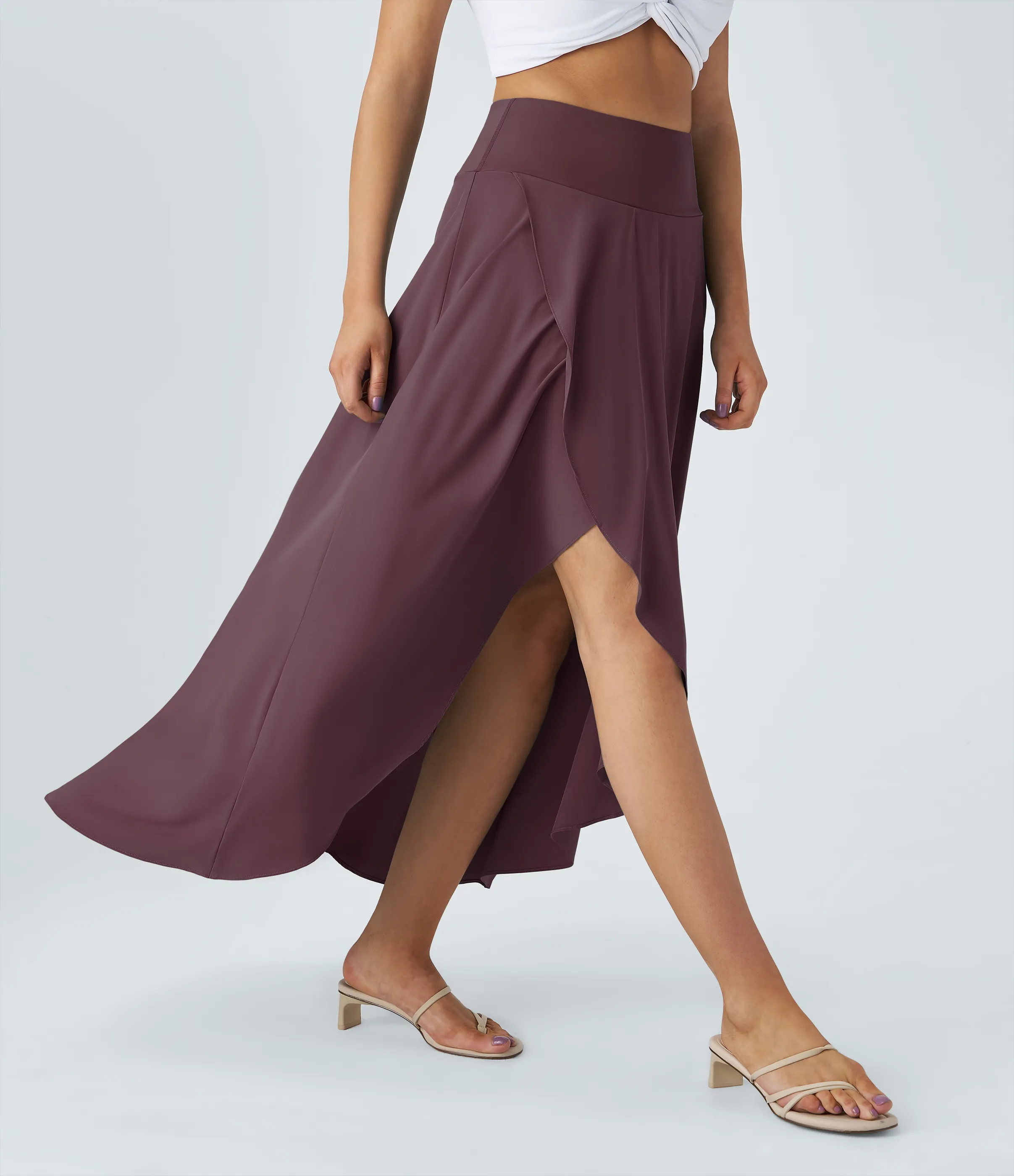 Halara Falda Breezeful™ larga regular tiro alto volante alto bajo 2 en 1 fluida secado rápido - Amaranth - XS(regular) sold by Halara product image thumbnail 5