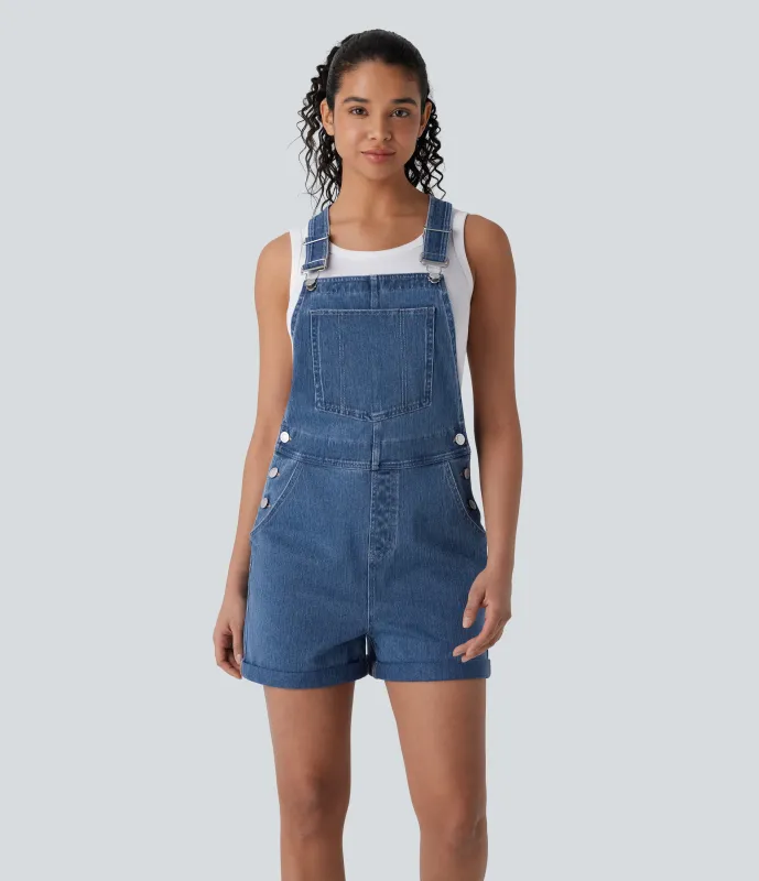 Halara Overol Halara Flex™ Denim mezclilla elástica desgastado con dobladillo enrollado, tirantes ajustables y bolsillos - Night Blue Denim - XL(regular) made by Halara