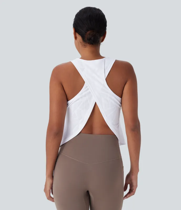 Halara Camiseta sin mangas correr dobladillo cruzado espalda - White - XL sold by Halara