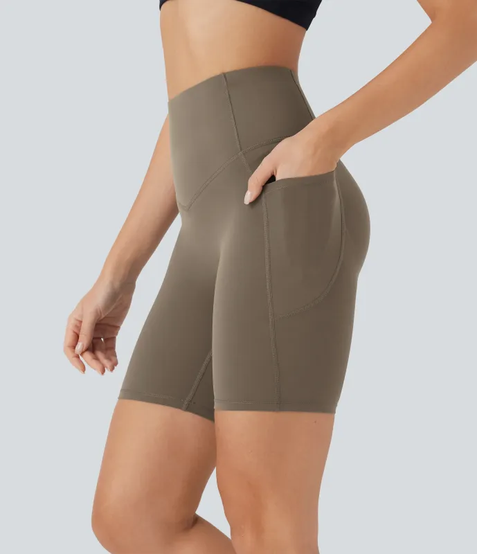 Halara Pantalón corto Halara UltraSculpt™ SoCinched ciclista tiro alto control abdomen realce glúteo bolsillo lateral moldeador 17.5cm - Dawn Brown - XL sold by Halara