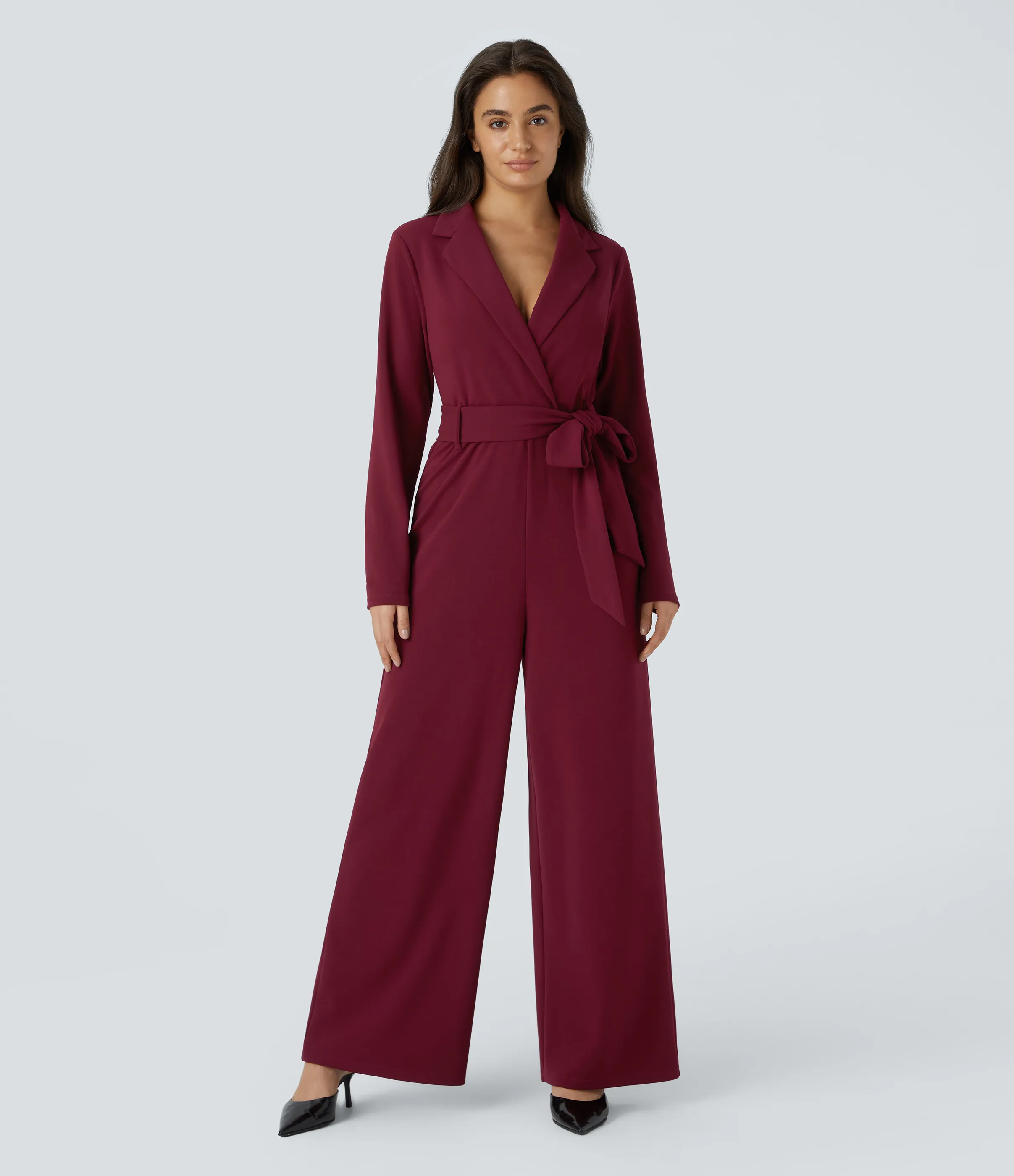 Halara Mono cinturón manga larga cuello entallado - Cabernet - XS(regular) sold by Halara product image thumbnail 2