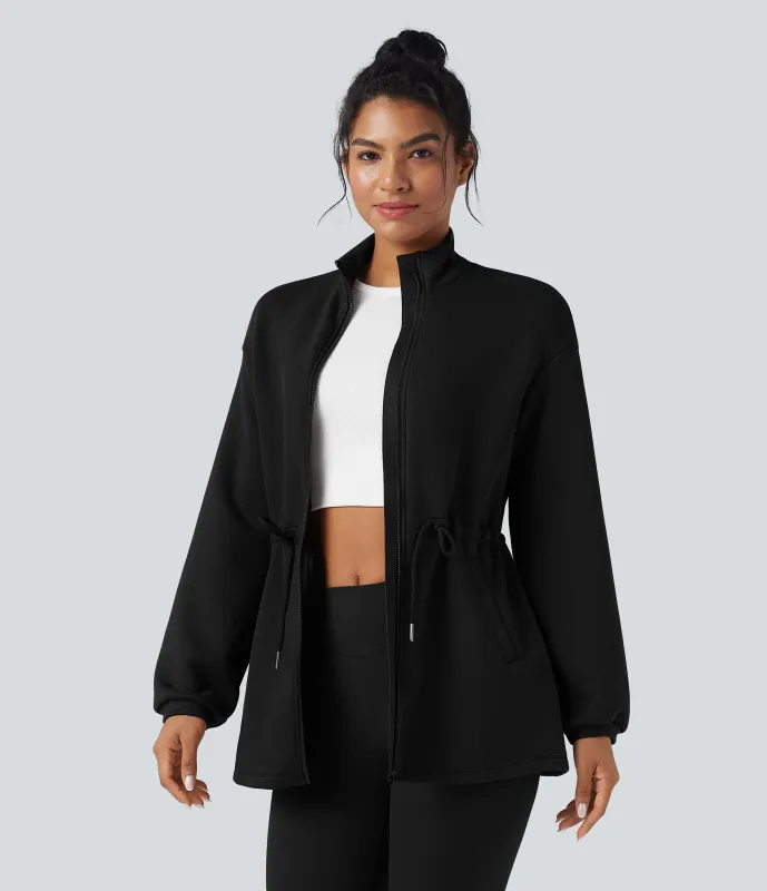 Halara Chamarra casual de cuello alto y manga larga con cordón y bolsillos - Black - L sold by Halara