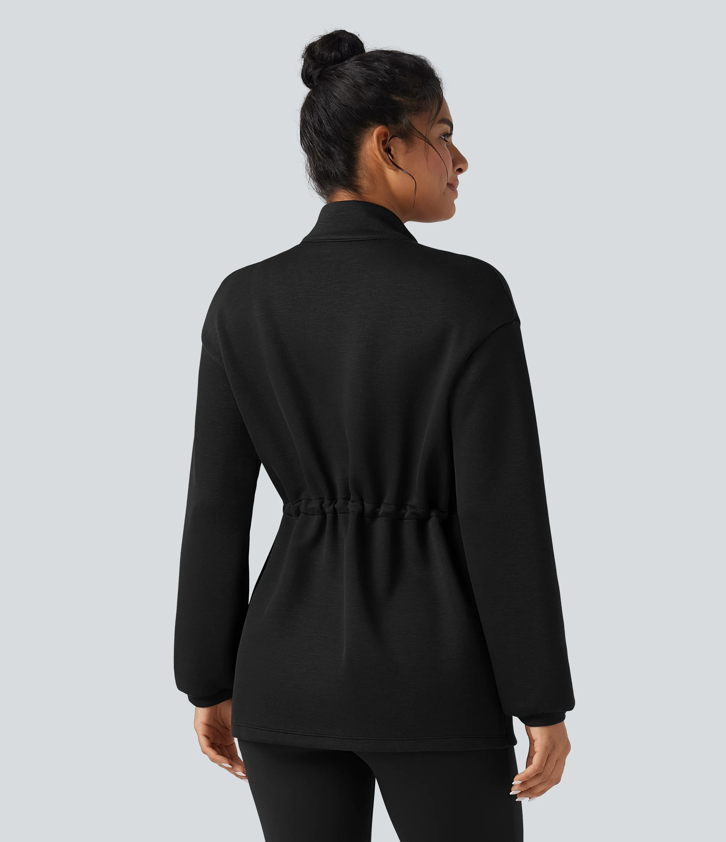 Halara Chamarra casual de cuello alto y manga larga con cordón y bolsillos - Black - L sold by Halara product image thumbnail 3