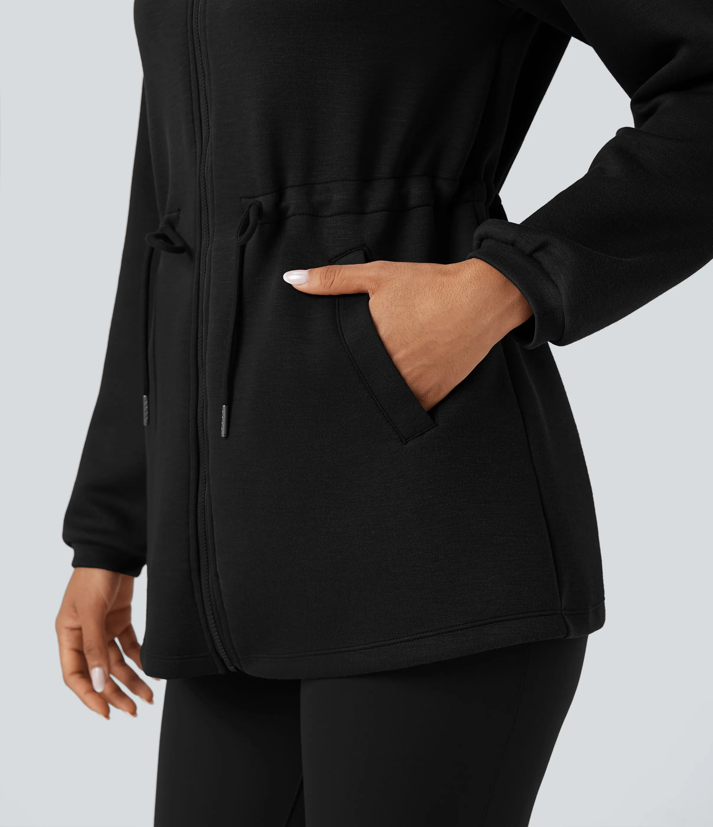 Halara Chamarra casual de cuello alto y manga larga con cordón y bolsillos - Black - L sold by Halara product image thumbnail 5