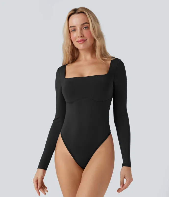 Halara Body de oficina ajustado con escote cuadrado de manga larga y sujetador incorporado - Black - M sold by Halara