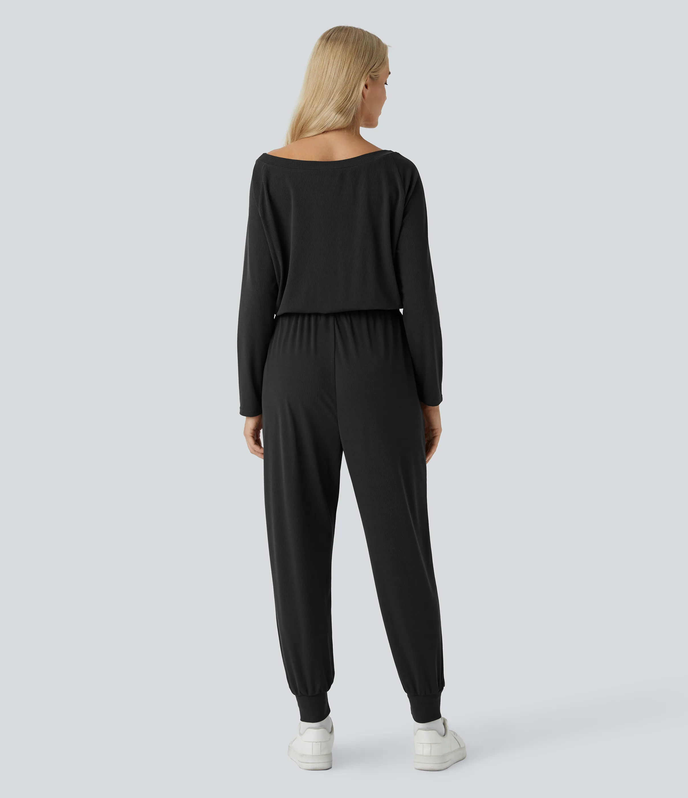 Halara Mono sin hombro manga larga bolsillo lateral plisado gofre - Black - XS(regular) sold by Halara product image thumbnail 3