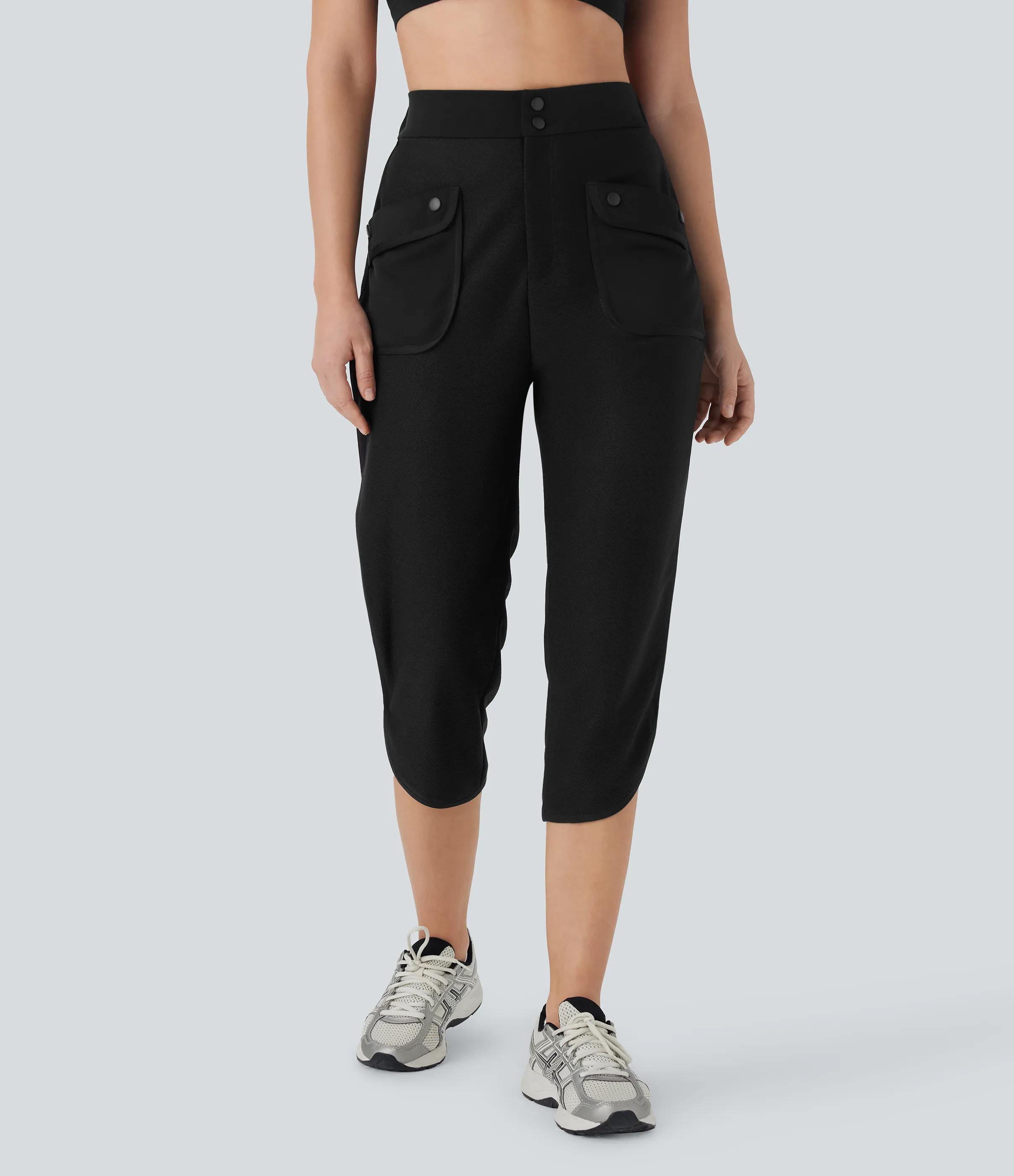 Halara Pantalones capri de yoga de tiro medio con abertura y dobladillo curvo con bolsillos - Black - XS(regular) sold by Halara product image thumbnail 4