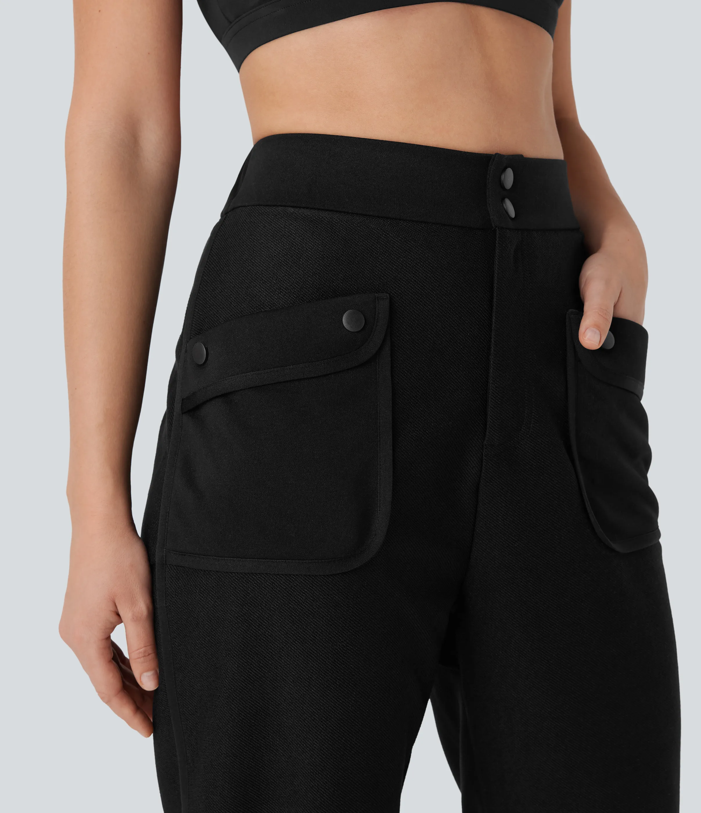 Halara Pantalones capri de yoga de tiro medio con abertura y dobladillo curvo con bolsillos - Black - XS(regular) sold by Halara product image thumbnail 5
