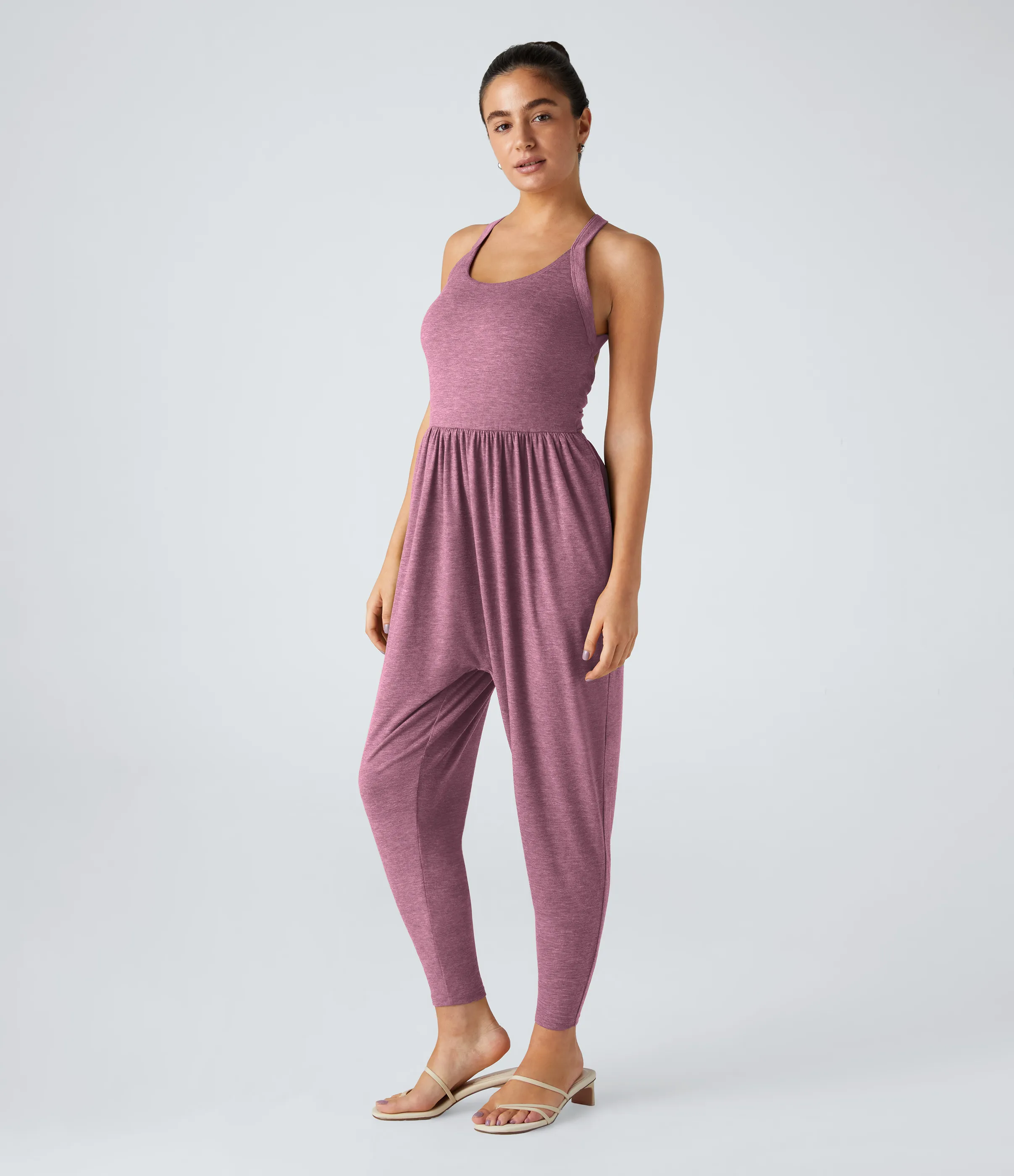 Halara Mono harén bolsillo lateral cuello U torcido sin espalda - Red Violet Floral Yarn - XL(regular) sold by Halara product image thumbnail 4