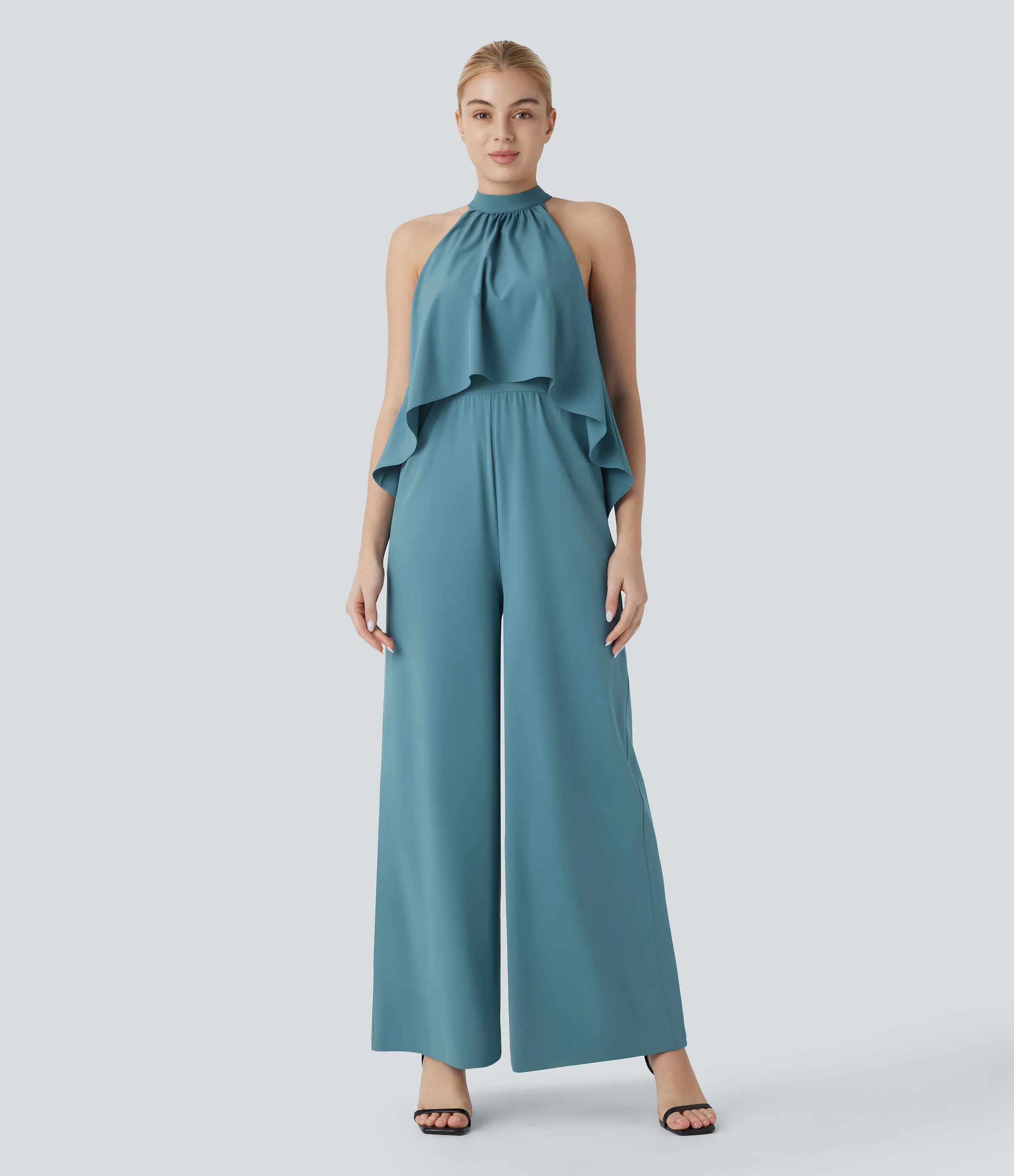 Halara Mono Breezeful™ oficina cuello halter cremallera invisible dobladillo fluido bolsillo lateral pierna ancha secado rápido - Stone Blue - L(regular) sold by Halara product image thumbnail 2