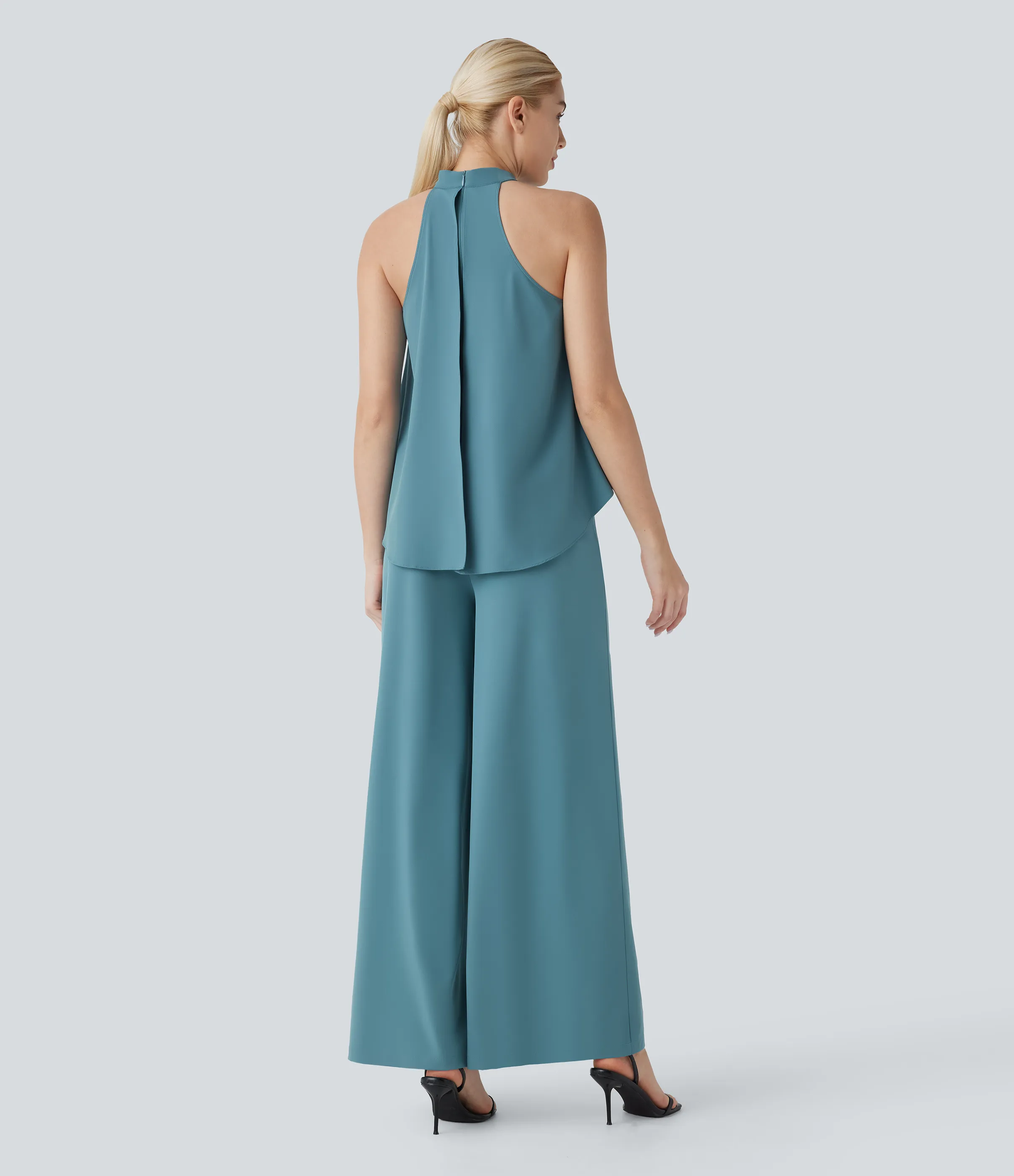 Halara Mono Breezeful™ oficina cuello halter cremallera invisible dobladillo fluido bolsillo lateral pierna ancha secado rápido - Stone Blue - L(regular) sold by Halara product image thumbnail 3