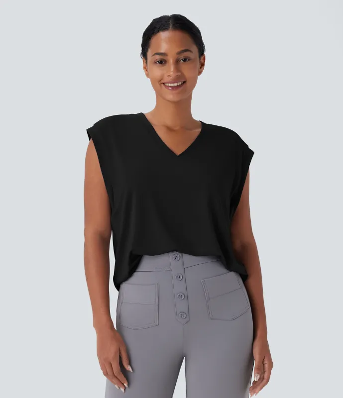 Halara Blusa oficina cuello V manga corta - Black - XS sold by Halara