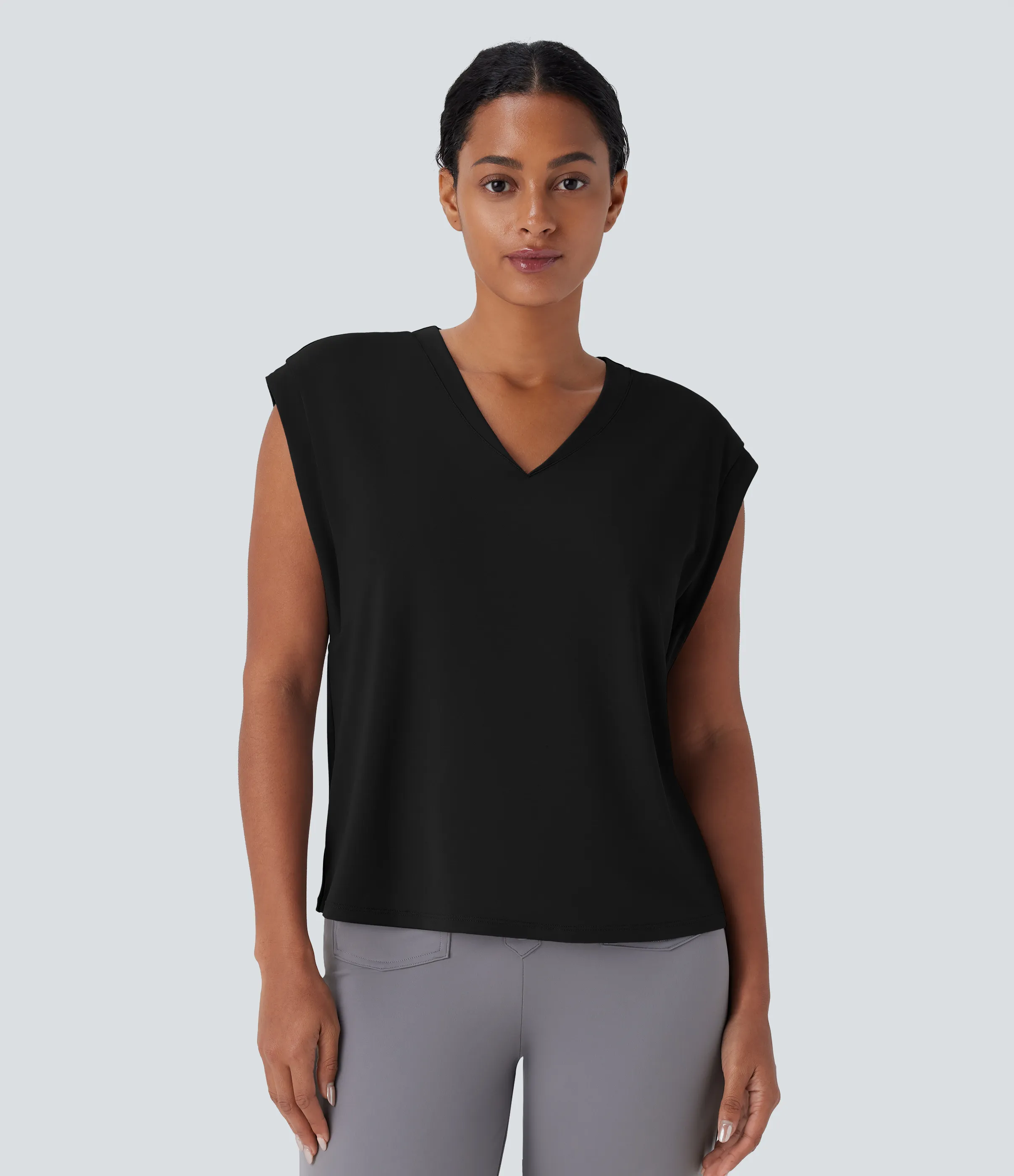 Halara Blusa oficina cuello V manga corta - Black - XS sold by Halara product image thumbnail 5